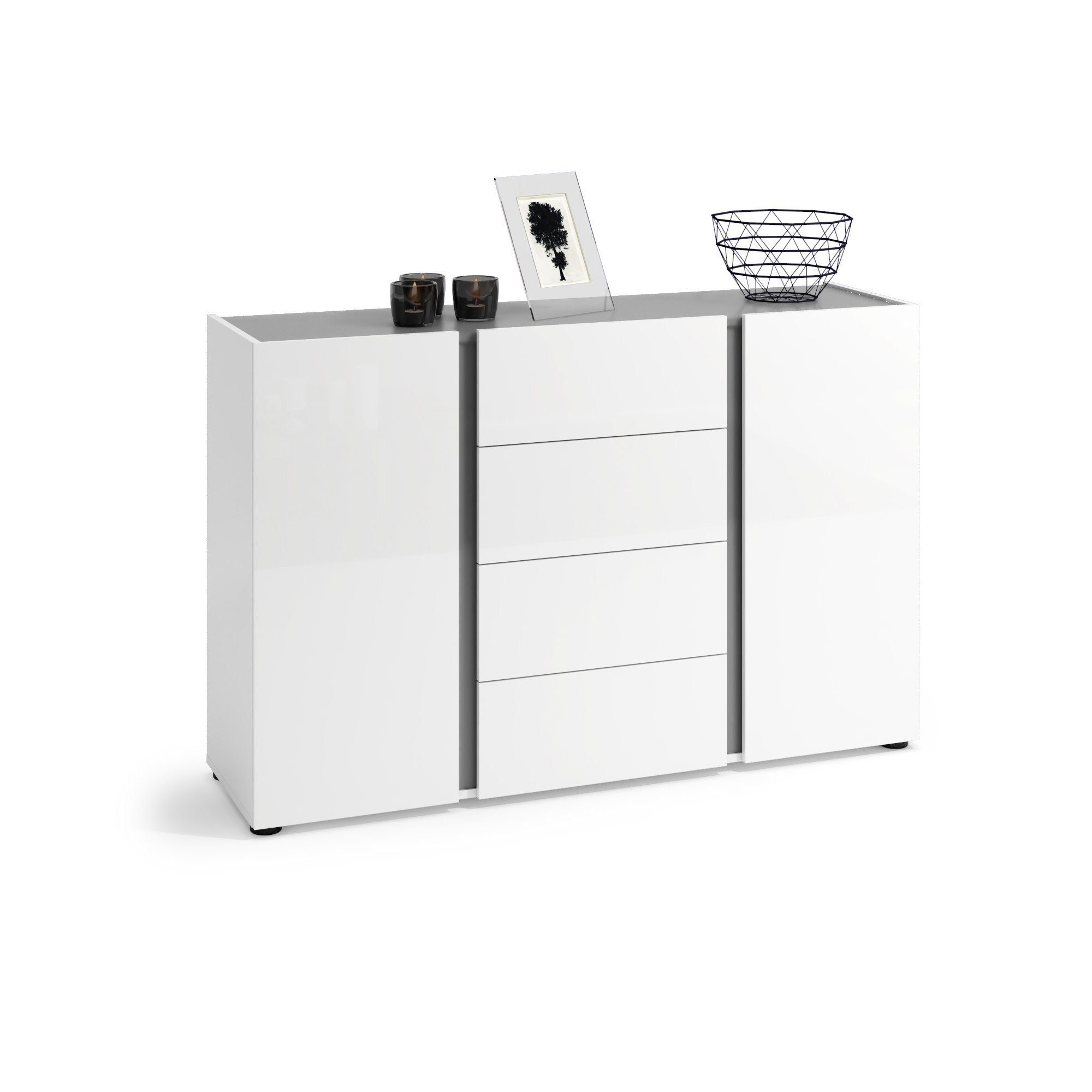 KITALY Sideboard in wei, Holzwerkstoff - 140x92x40cm (BxHxT)