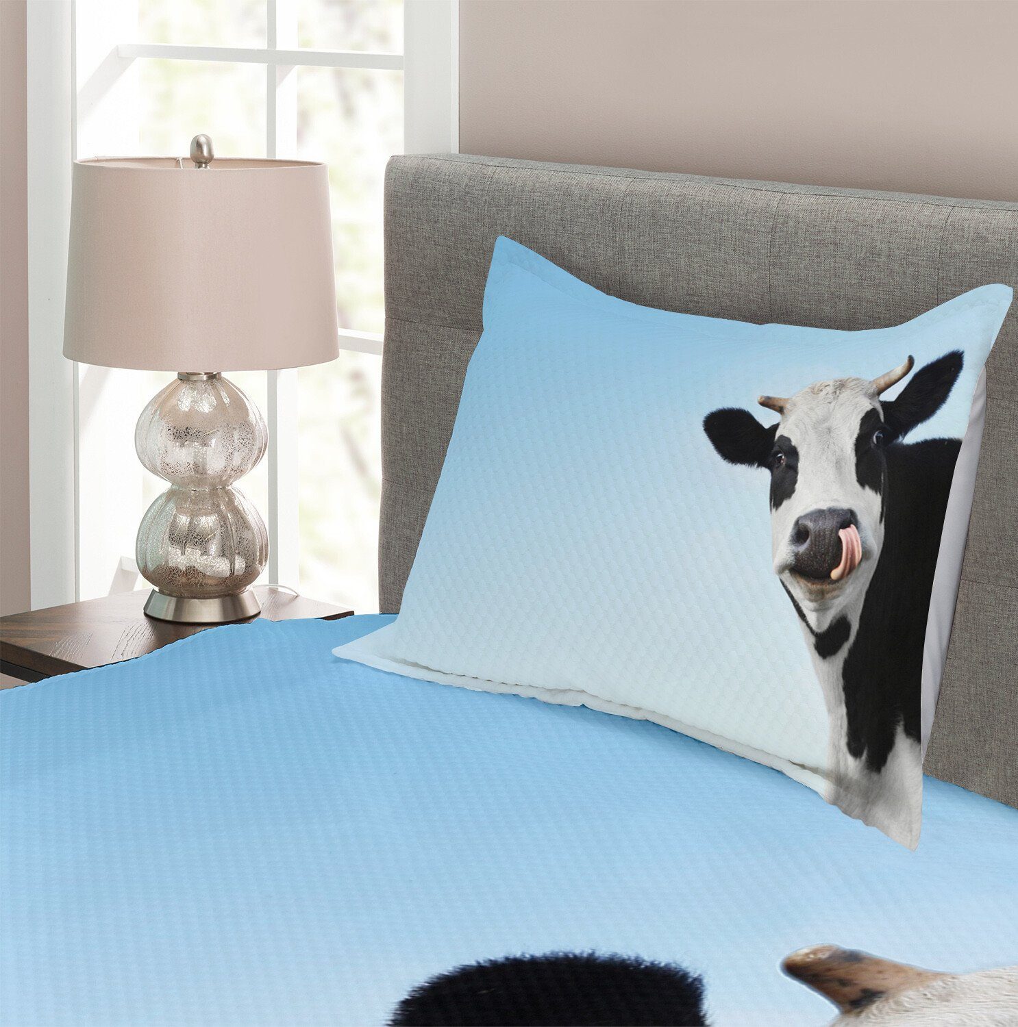 Kissenbezügen Tierzunge Tagesdecke Set Kuh Waschbar, mit Abakuhaus, heraus Picturesque