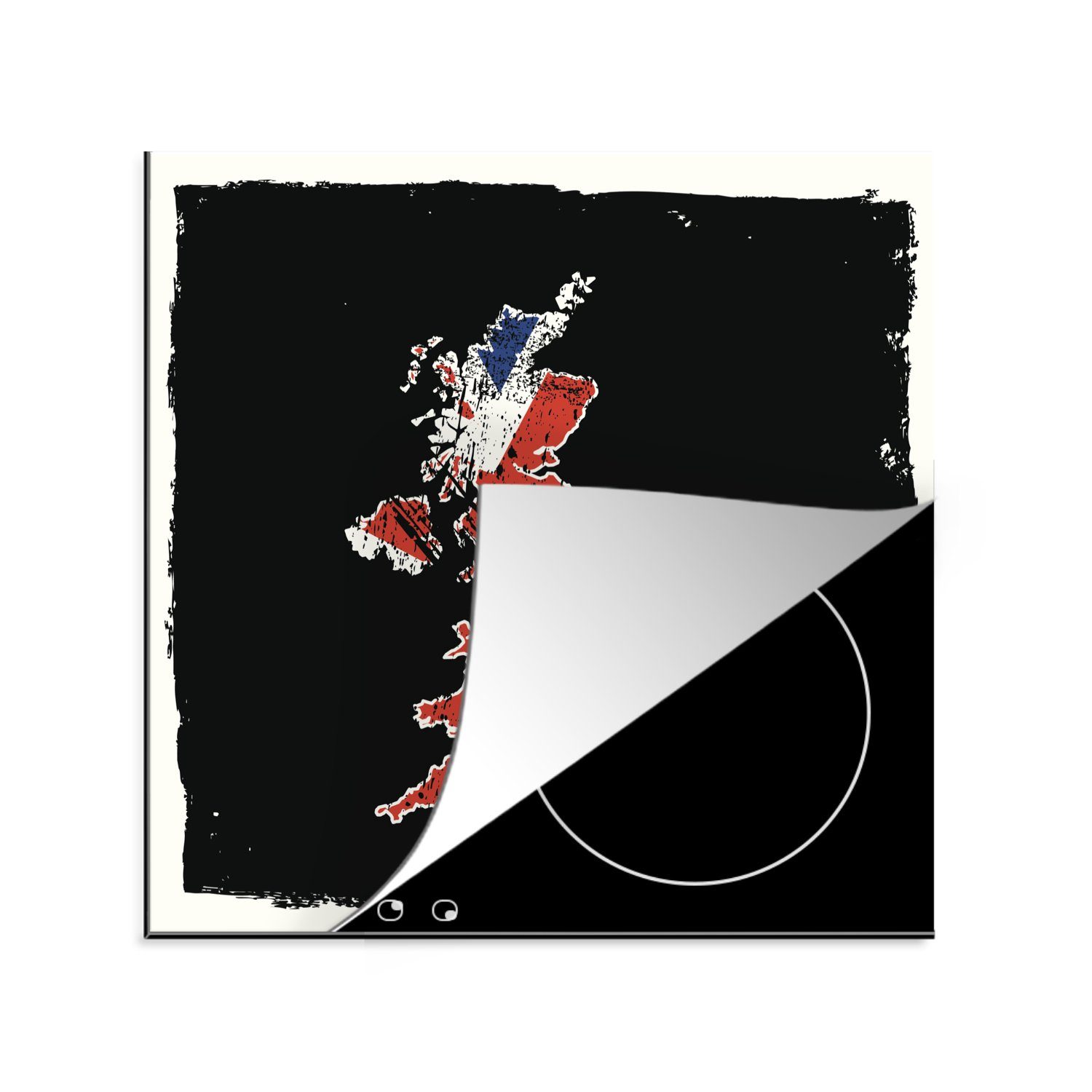 Ceranfeldabdeckung, Vinyl, der Arbeitsplatte Flagge des (1 Königreichs, in küche Illustration 78x78 tlg), MuchoWow cm, für britischen Vereinigten Herdblende-/Abdeckplatte Form