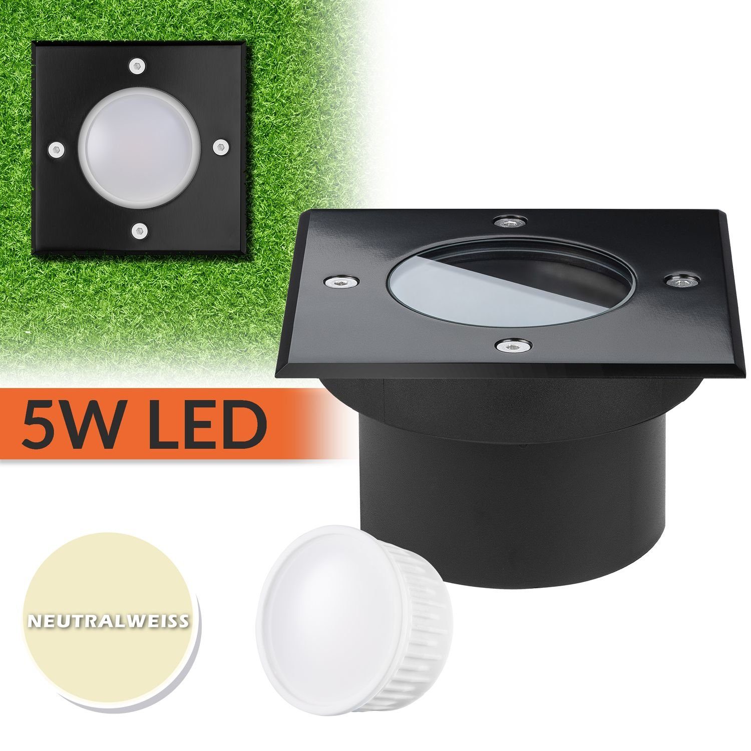 LEDANDO LED Einbaustrahler Flacher schwarzer LED Bodeneinbaustrahler mit tauschbarem LED Leuchtmi | Strahler
