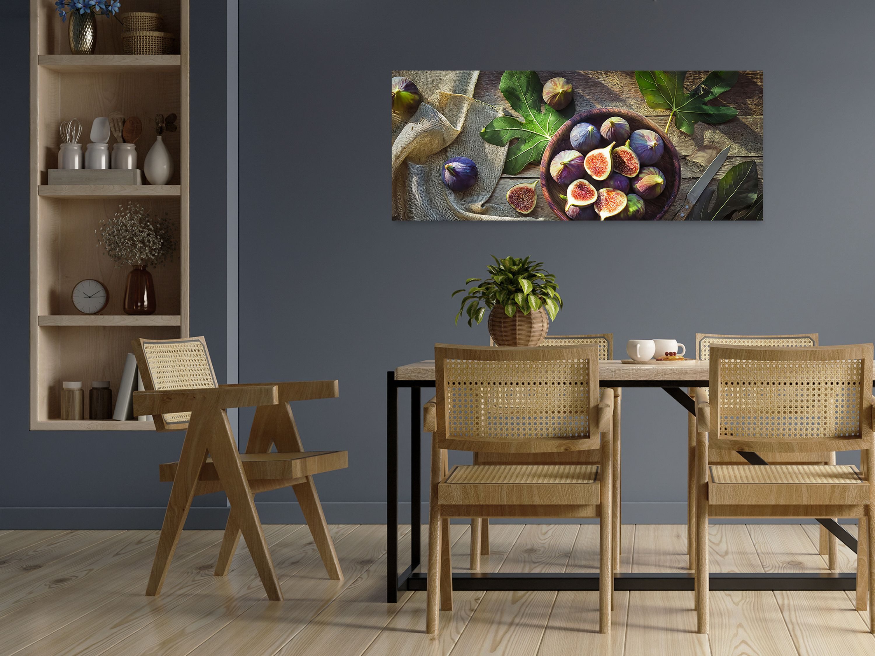 artissimo Glasbild Bild Küche 125x50 cm groß / Wandbild aus Glas / moderne Küchendeko, Küchenbild: Feigen mediterran