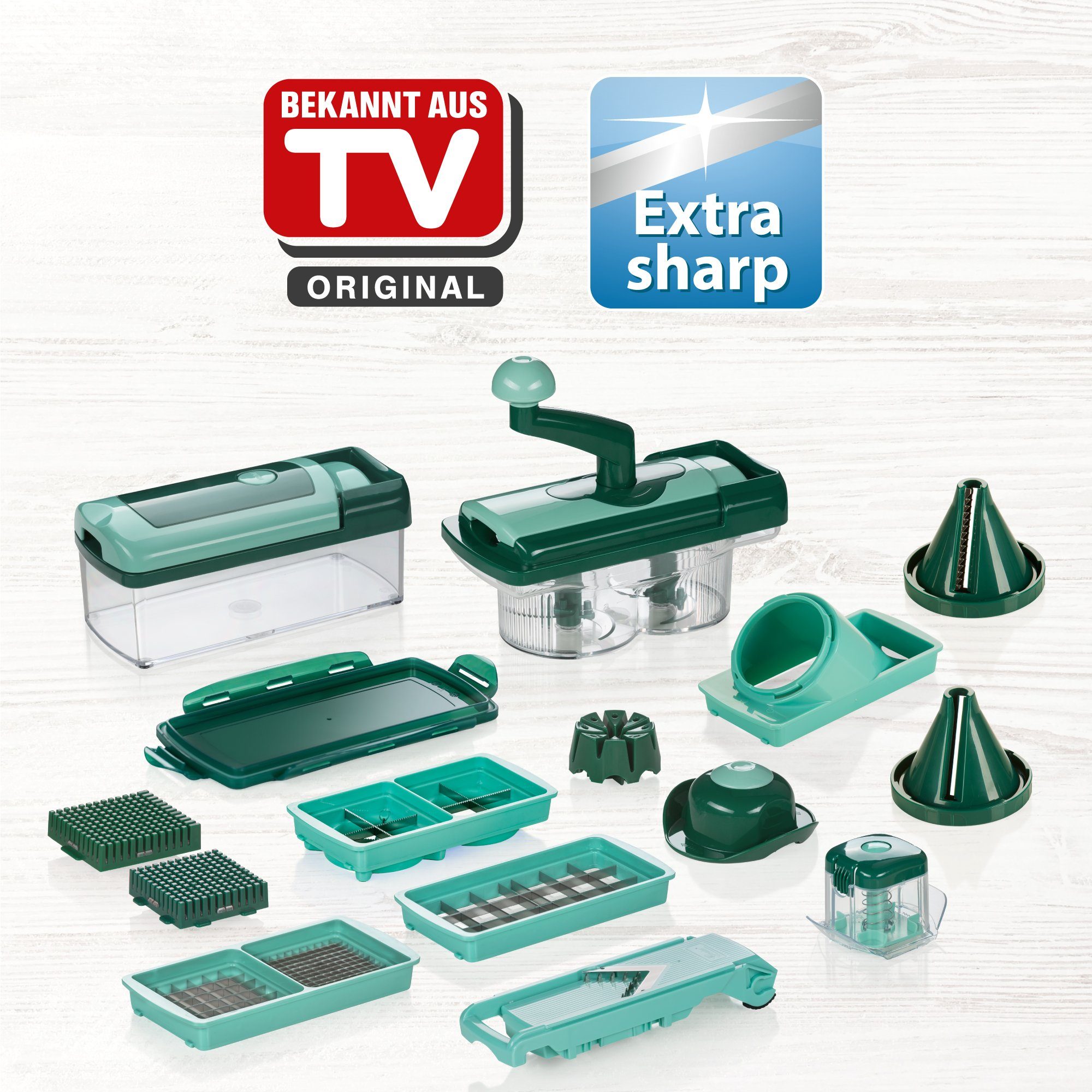 Genius Gemüseschneider Genius Nicer Dicer Fusion Smart Set (23 Teile) inkl. Twist, rubinrot, 23 Teile, Würfel, Stifte, Gemüsehobel mit 1250ml Fassungsvolumen