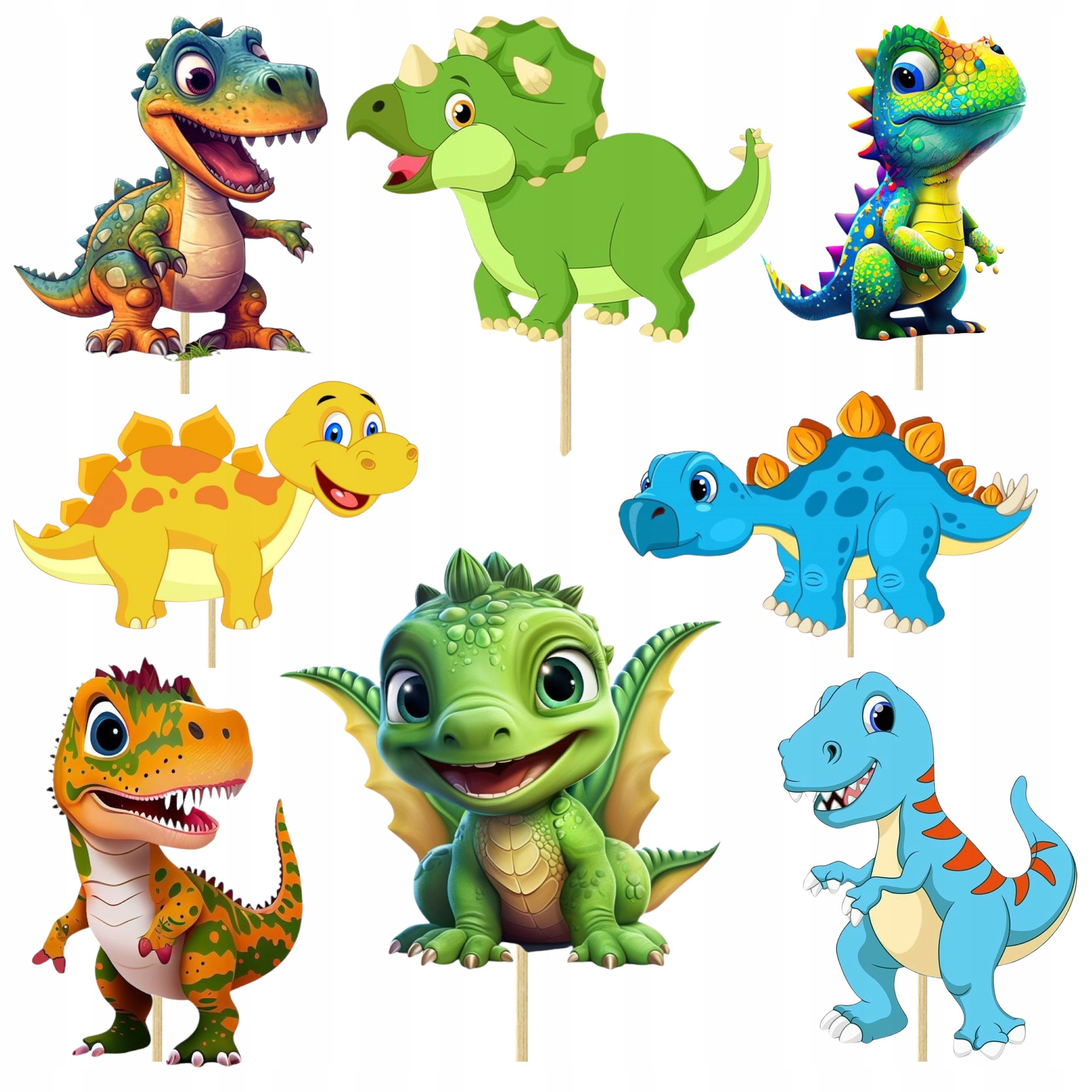 Topper TOPPERY DINOZAURY FÜR TORTEN UND MUFFINS – 8 STÜCK
