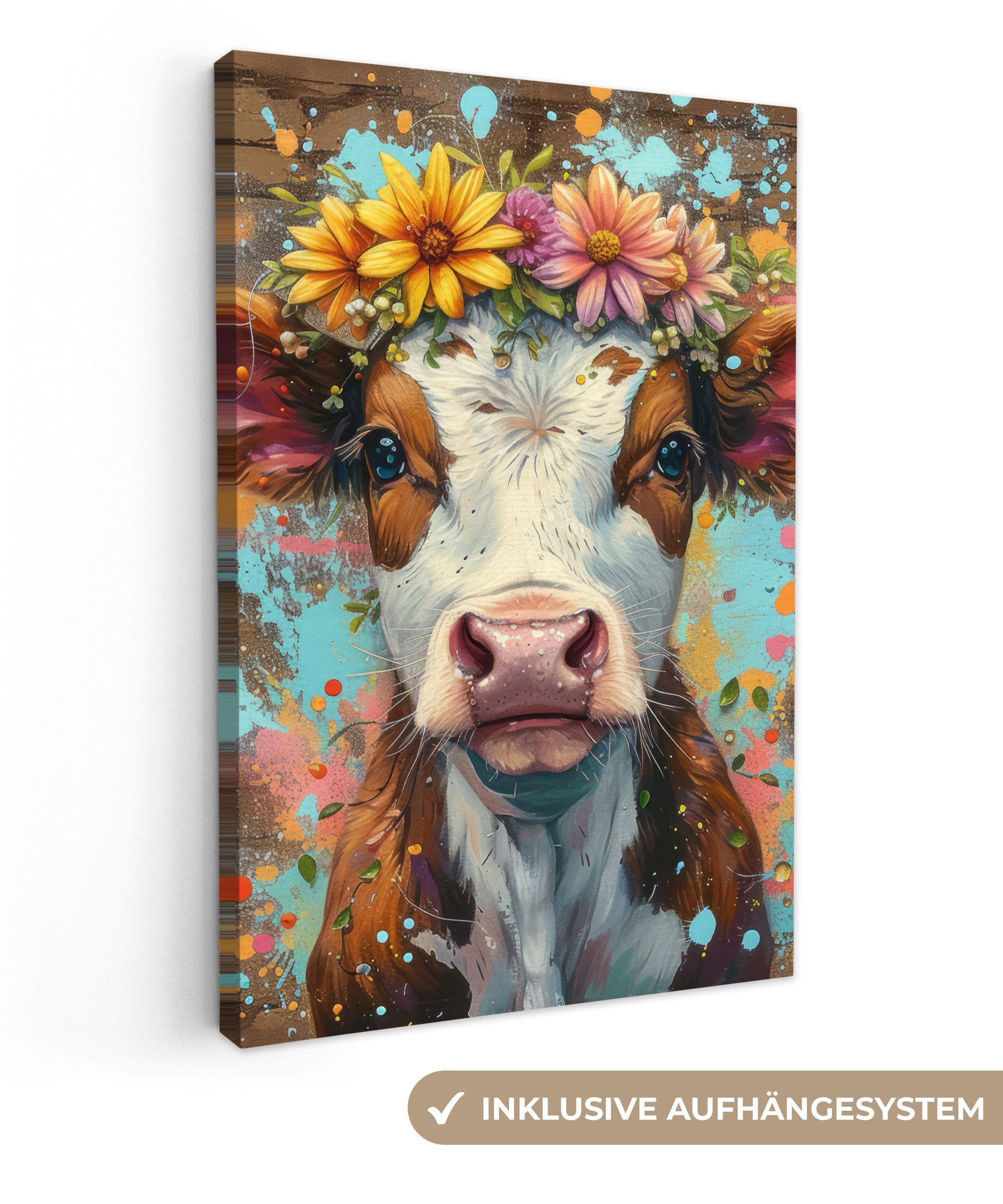 OneMillionCanvasses® Leinwandbild Kuh - Graffiti - günstig online kaufen