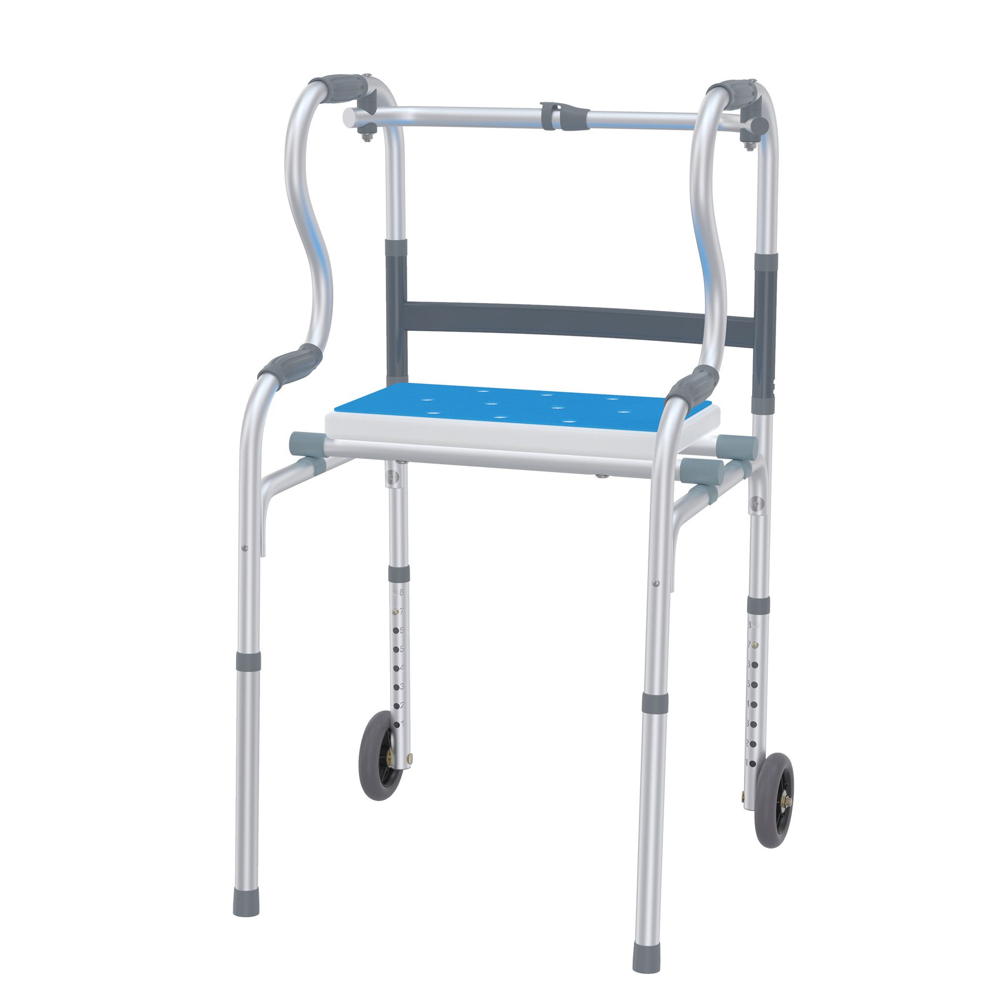 FIVMEN Gehstock Gehhilfe für Senioren Leichter Aluminium Rollator, Höhenverstellbarer Gehwagen, mit 2 Lenkrollen & Ergonomischen Griffen