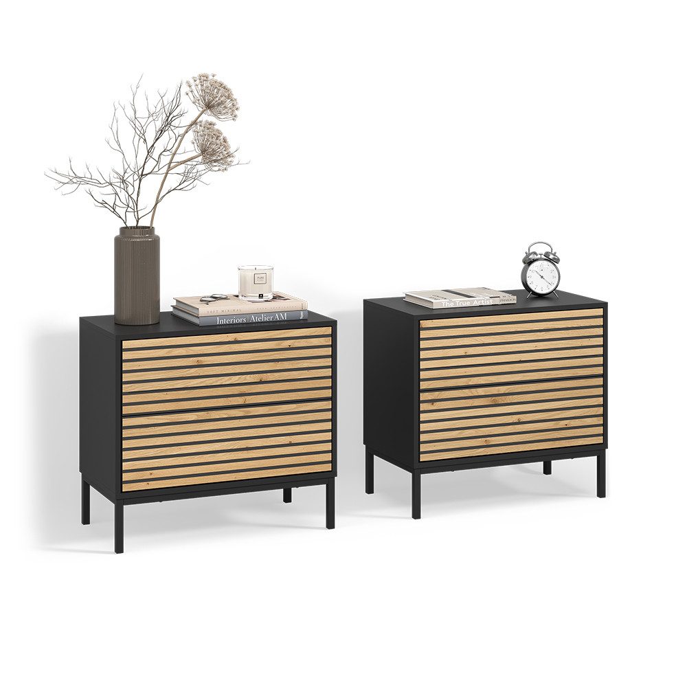 Livinity® Nachtschrank Aterno, Goldkraft Eiche/Anthrazit/Anthrazit, 2er set (2-St)