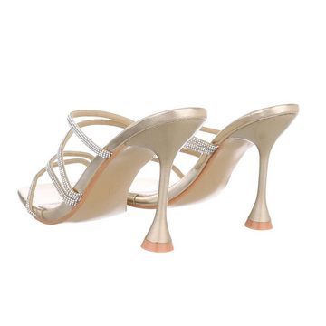 Ital-Design Damen Mules Party & Clubwear Pantolette Pfennig-/Stilettoabsatz Sandalen & Sandaletten in Gold