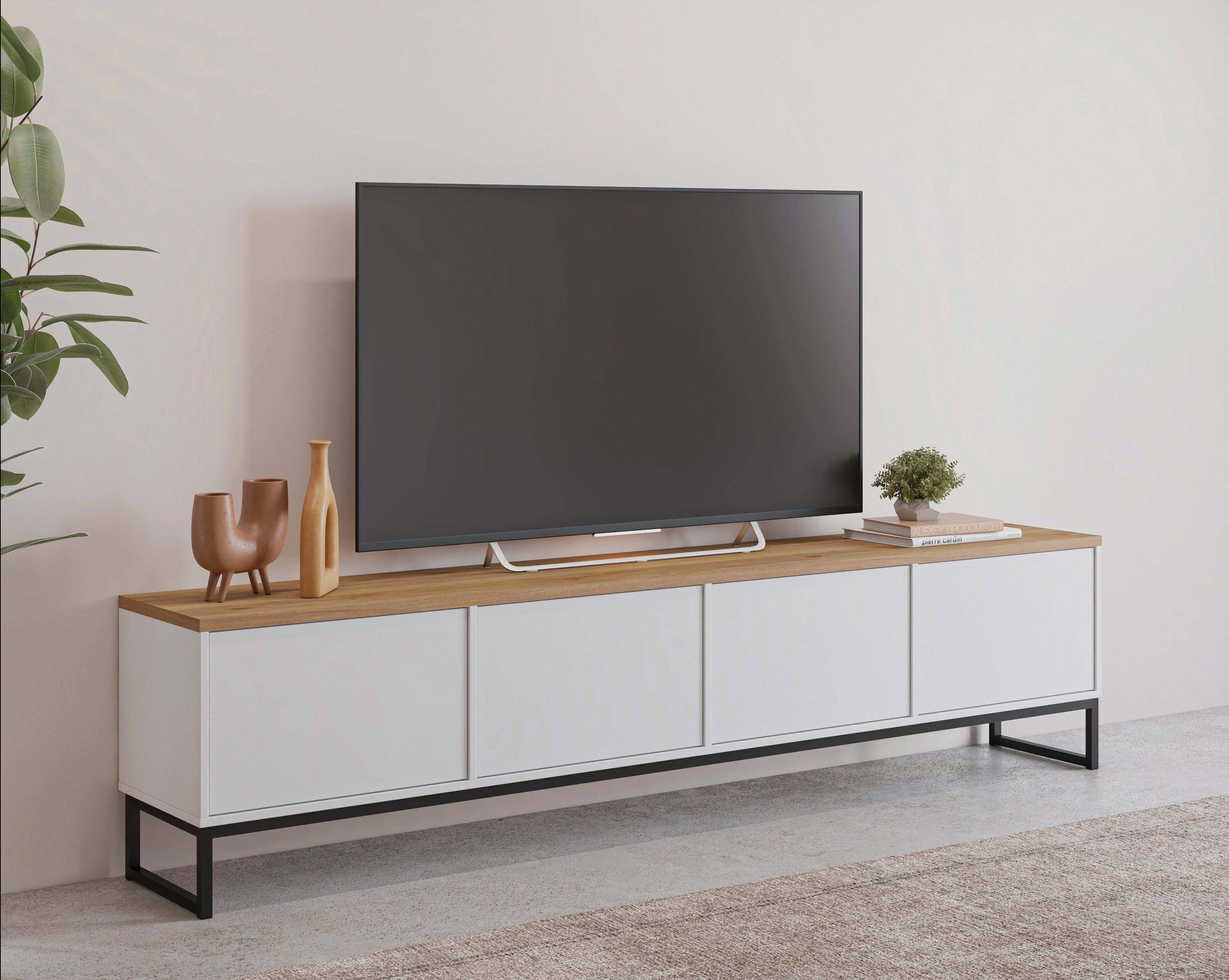 Home affaire Lowboard Alto, Breite 208,5 cm, TV-Board mit 4 Klappen, push-to-open, TV-Kommode mit viel Stauraum, push-to-open-Funktion, Metallkufen