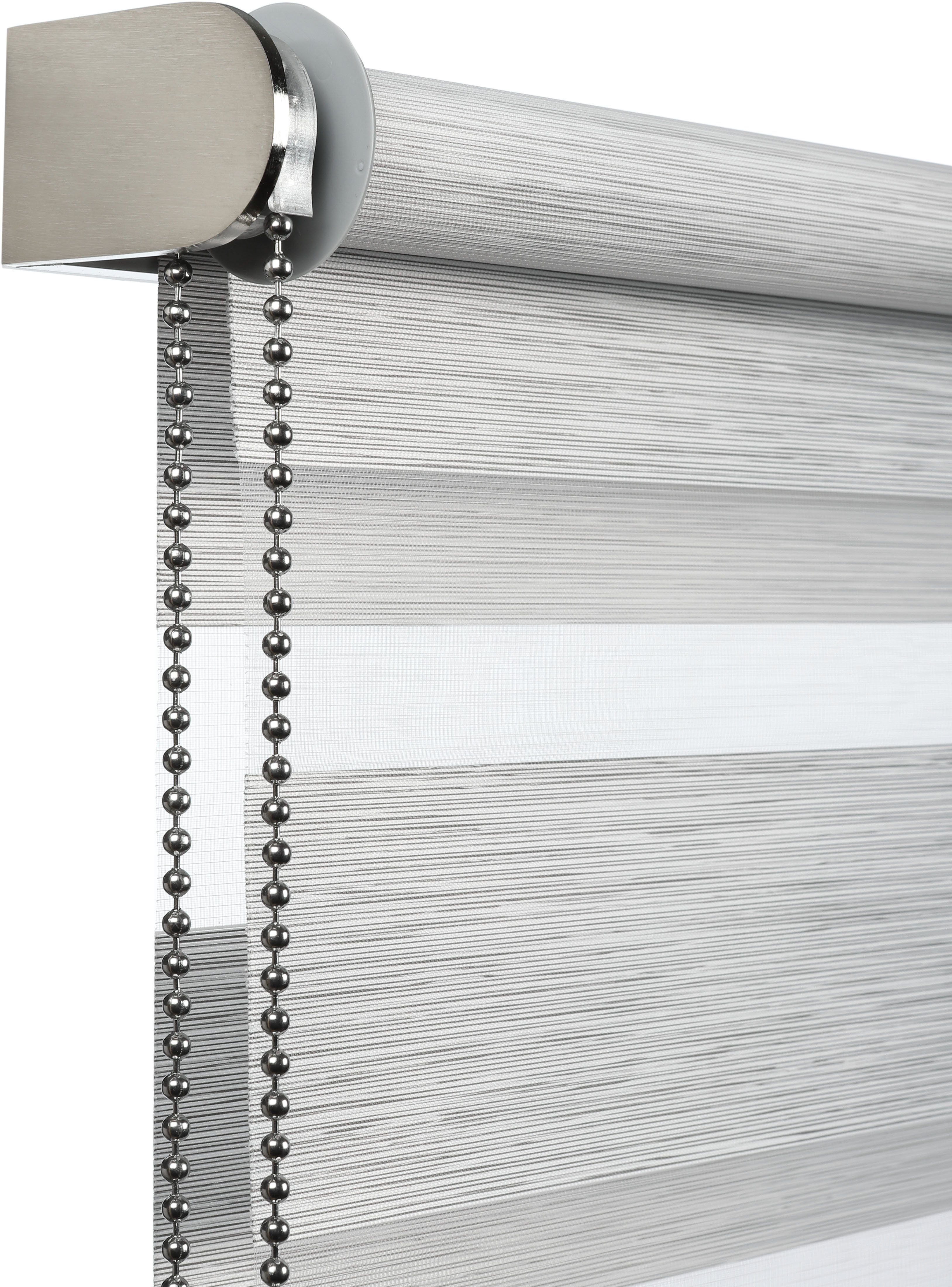 Doppelrollo de luxe, GARDINIA, halbtransparent, mit Bohren/ohne Bohren, freihängend, Klemm- oder Schraubmontage, hochwertiges Gesamtkonzept mit silbernen Metallkomponenten
