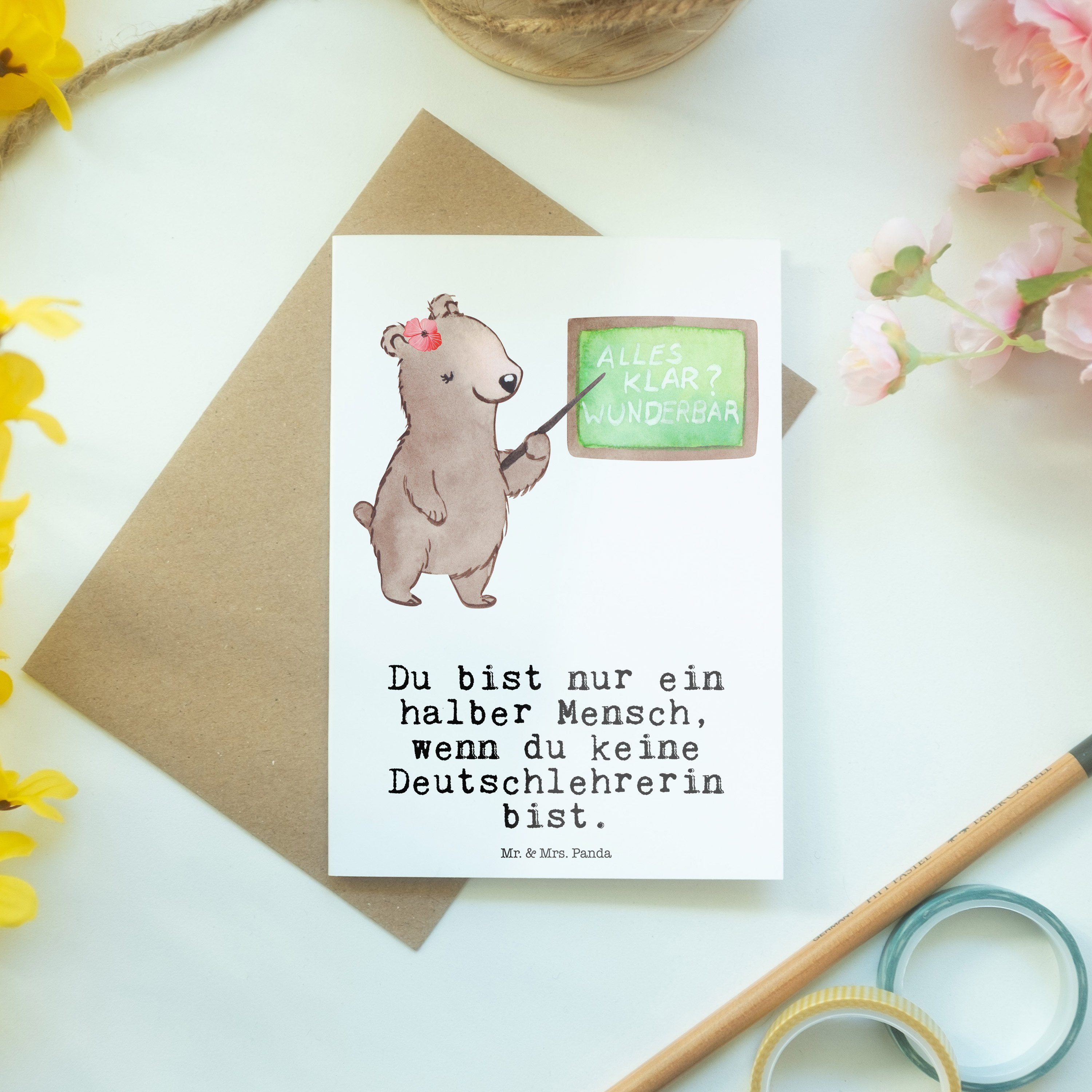 Hochzeitskarte, Herz - mit Grußkarte Deutschlehrerin K Mr. Mrs. & Schule, Geschenk, - Weiß Panda