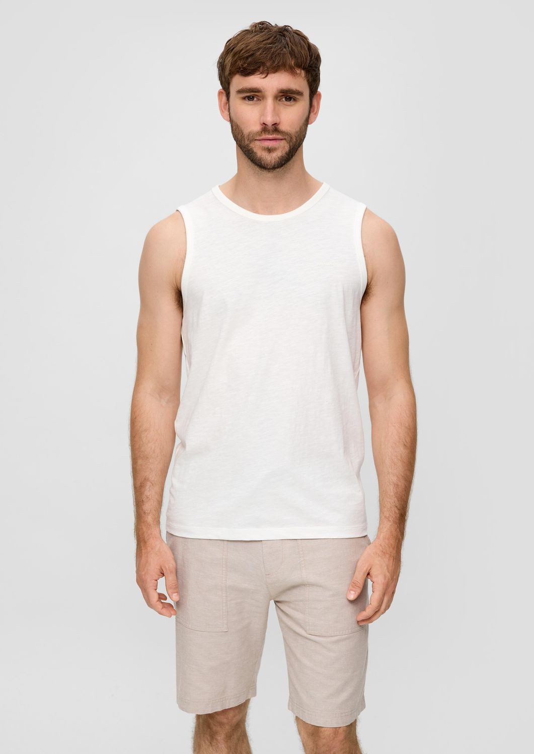 s.Oliver T-Shirt ärmelloses Shirt Flammgarn, Jersey, Logo, leger, sportlich