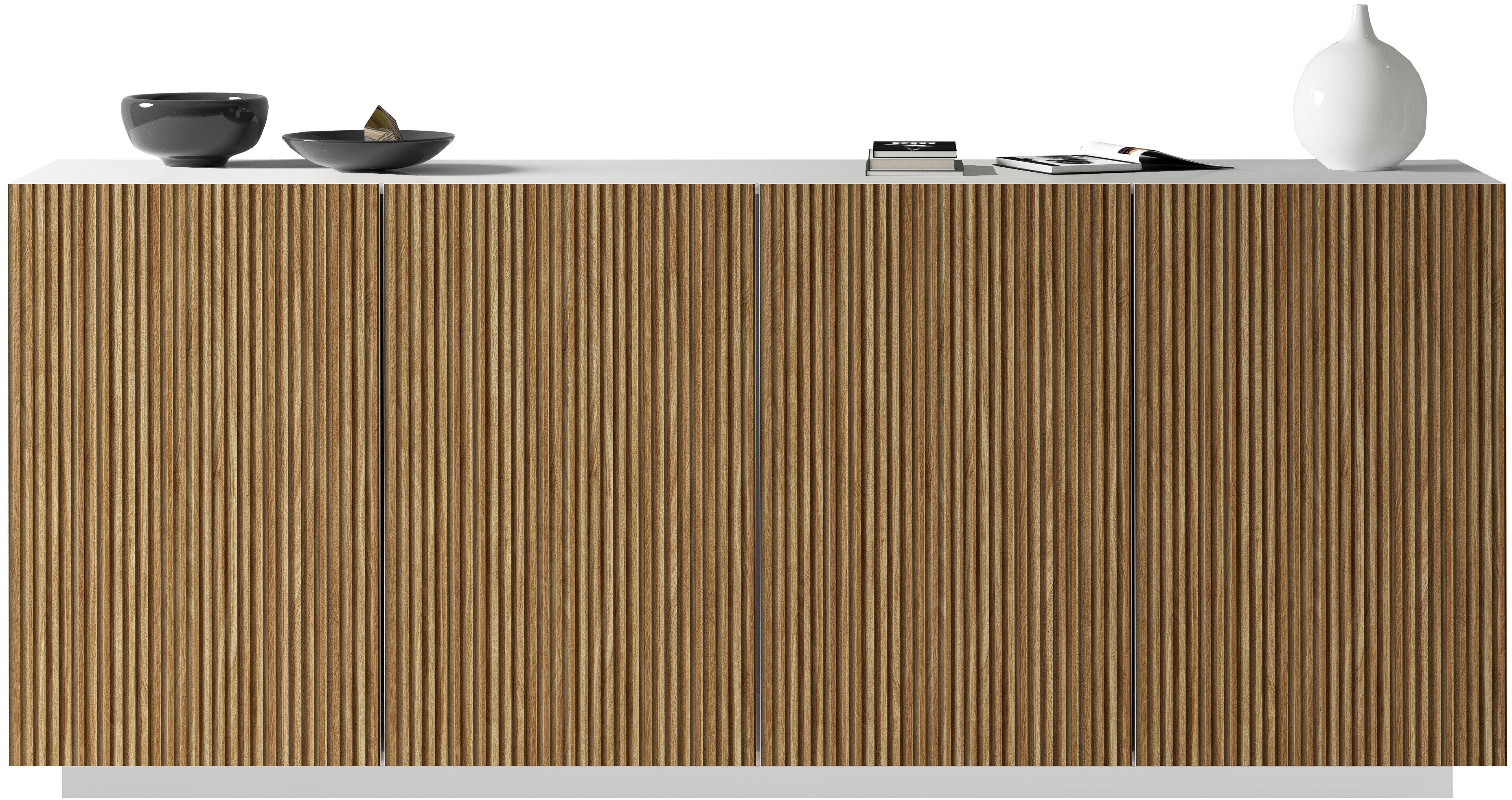Home affaire Sideboard Vega Sideboard,Kommode,200 cm, mit 4 Türen,Fronten mit Rillen-Optik