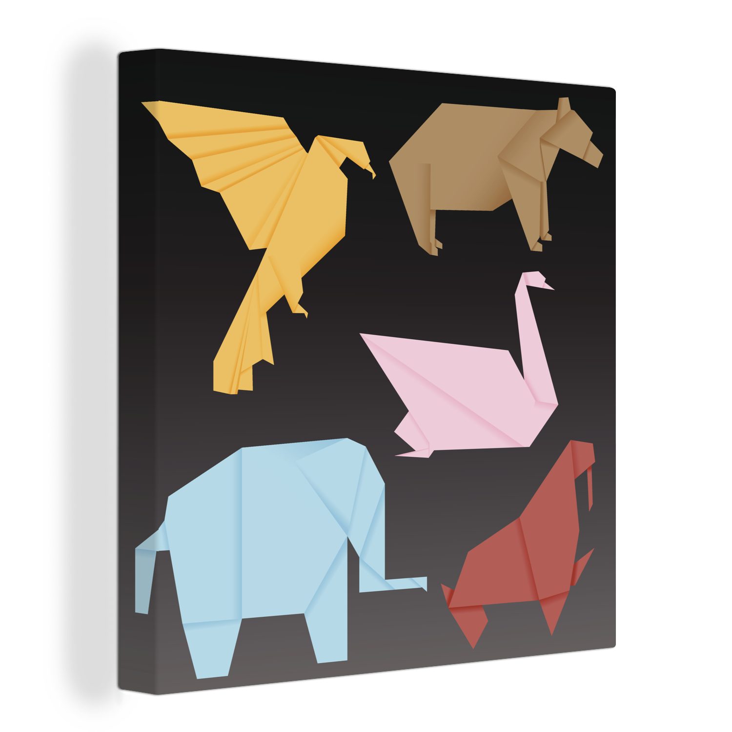 OneMillionCanvasses® Leinwandbild Eine Illustration verschiedener Tiere, gefaltet im Origami-Stil, (1 St), Leinwand Bilder für Wohnzimmer Schlafzimmer