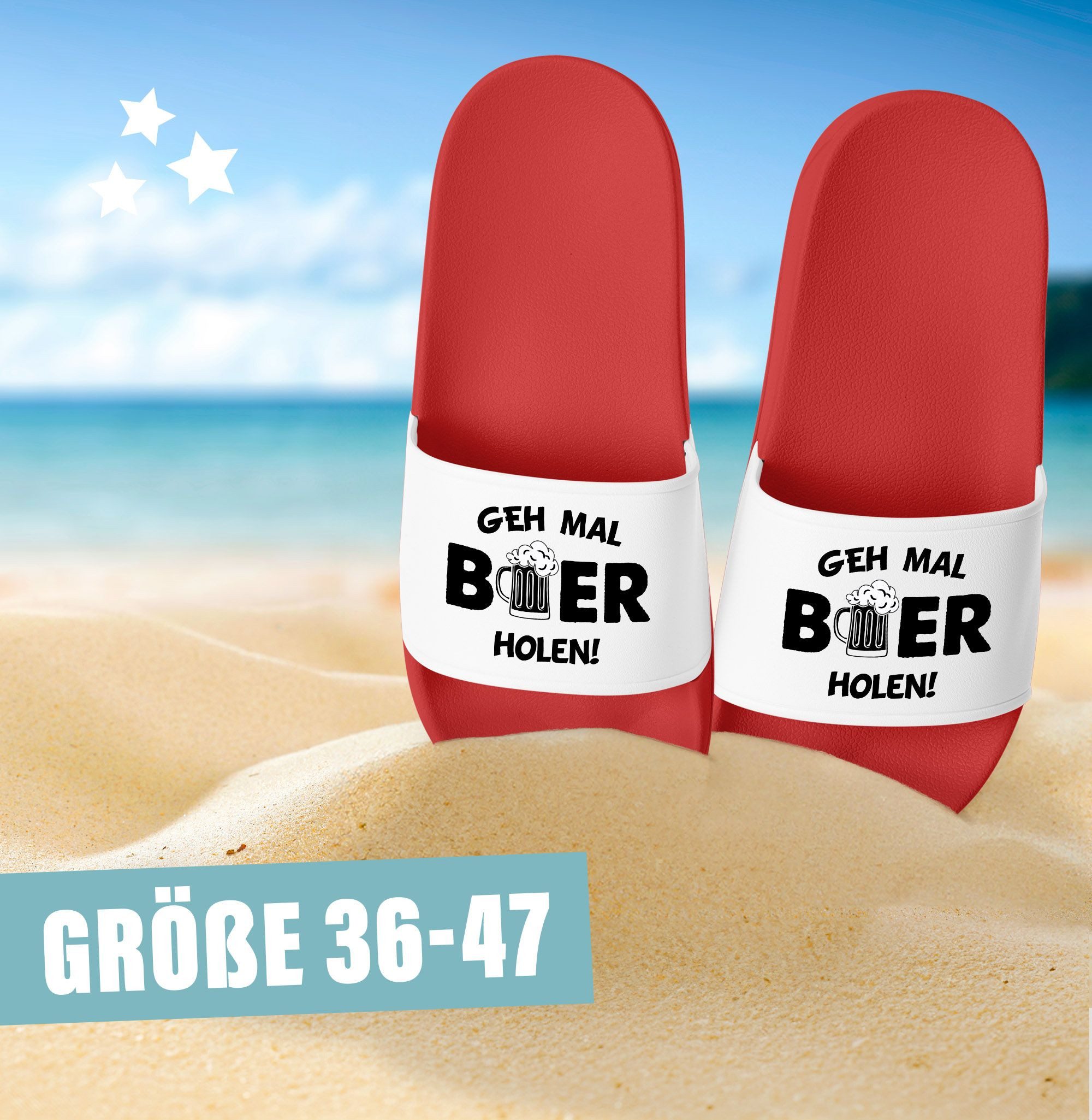 MoonWorks Badeschlappen Herren Malle Urlaub Spruch Bier Badelatschen Aufdruck Badesandale