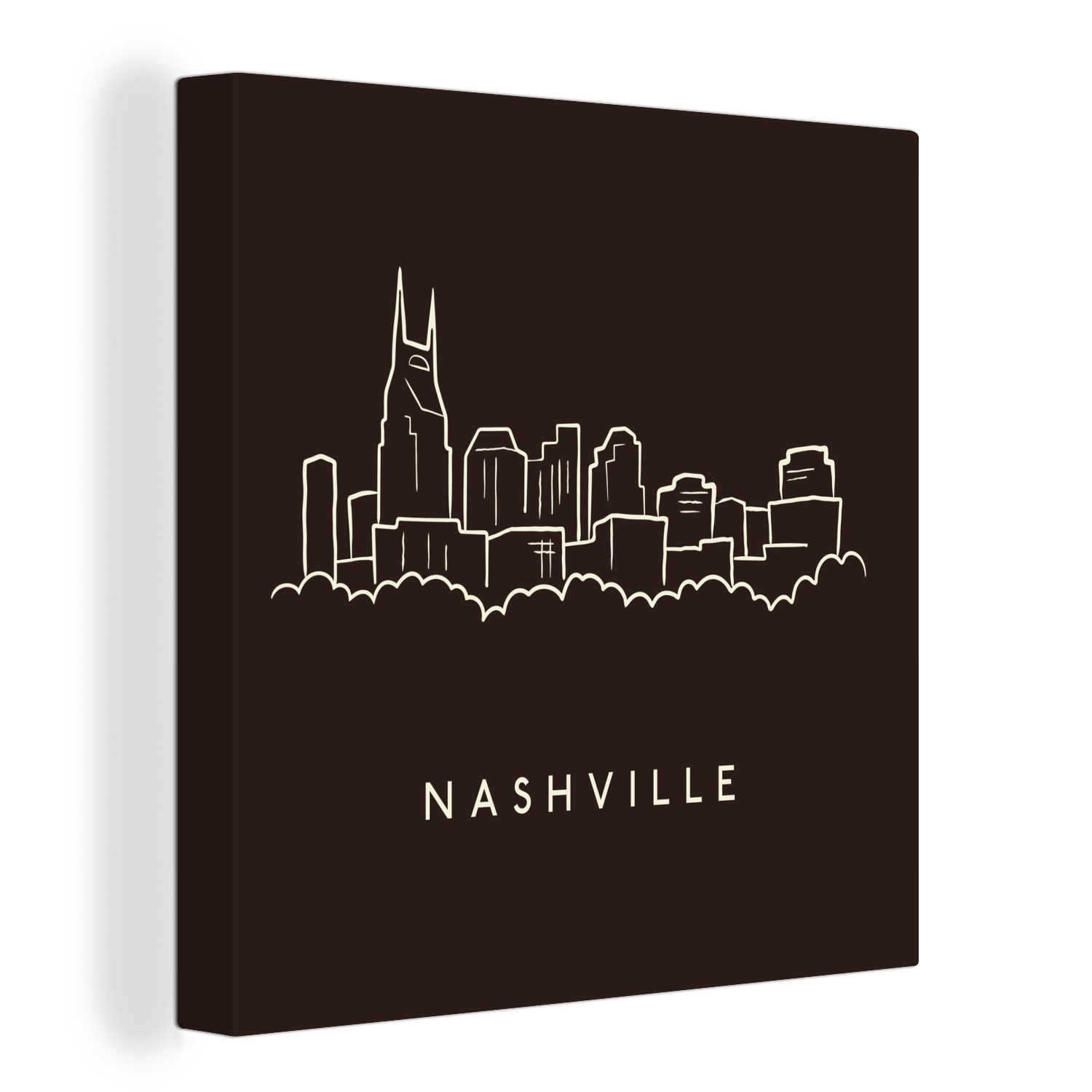 OneMillionCanvasses® Leinwandbild Schwarz-Weiß-Illustration von Nashville, (1 St), Leinwand Bilder für Wohnzimmer Schlafzimmer
