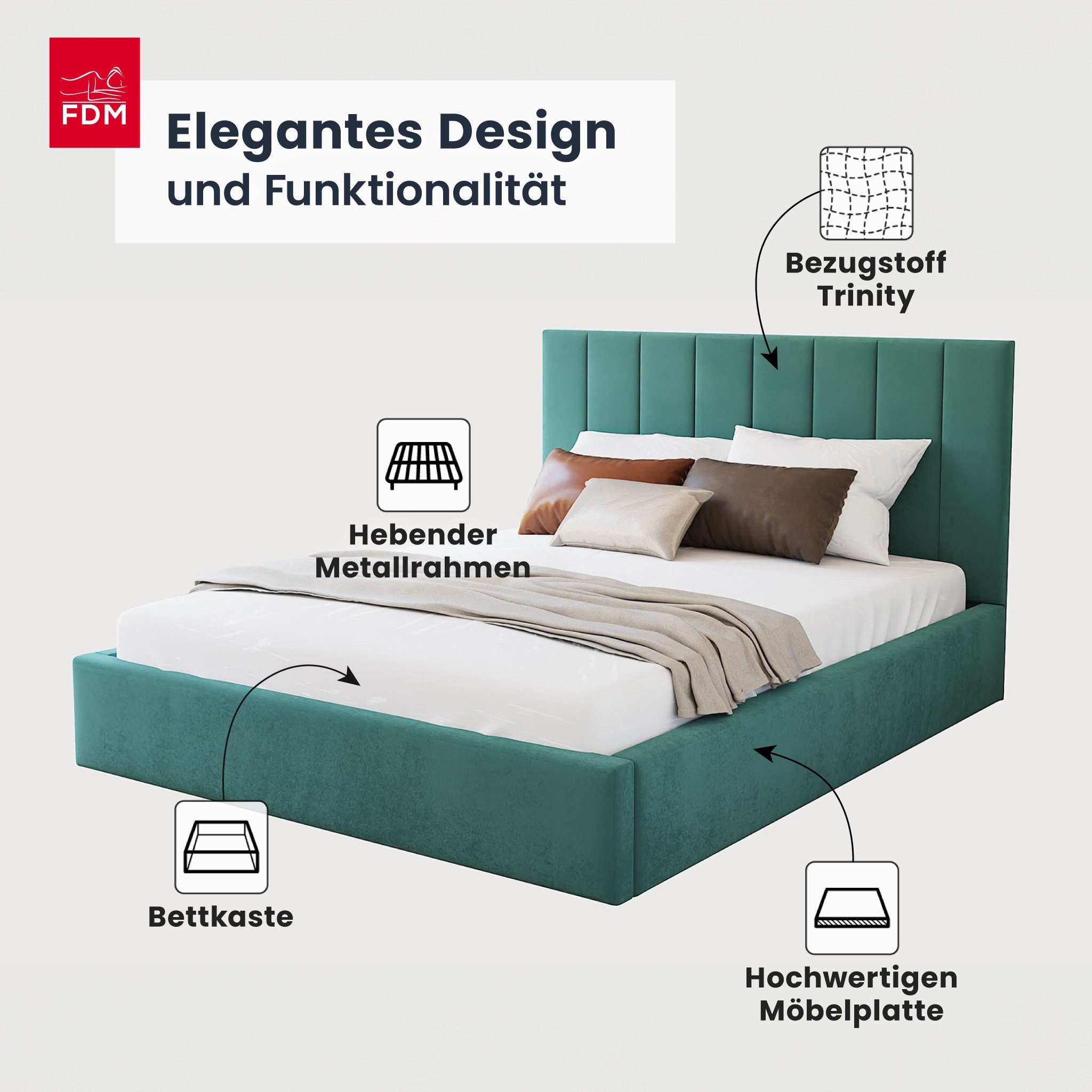 FDM Polsterbett Stauraumbett KAJA Bettgestell 90x200, günstig online kaufen