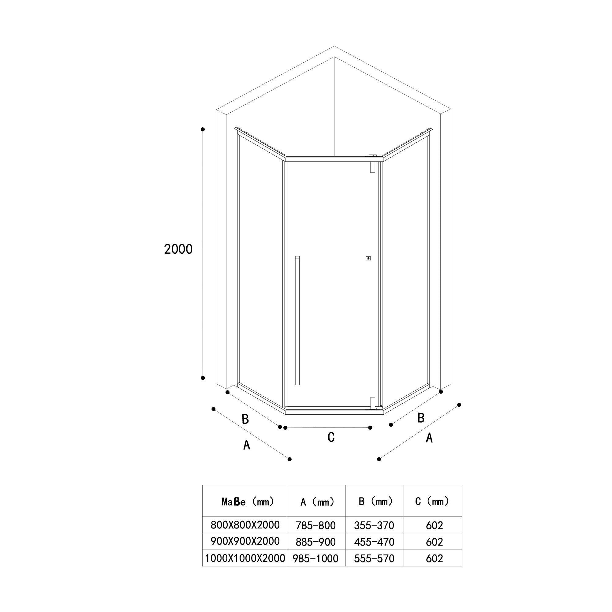 doporro Fünfeckdusche Duschkabine Rav68 ESG-Sicherheitsglas Klarglas Nano-Beschichtung, BxT: 80x80 cm, Einscheibensicherheitsglas