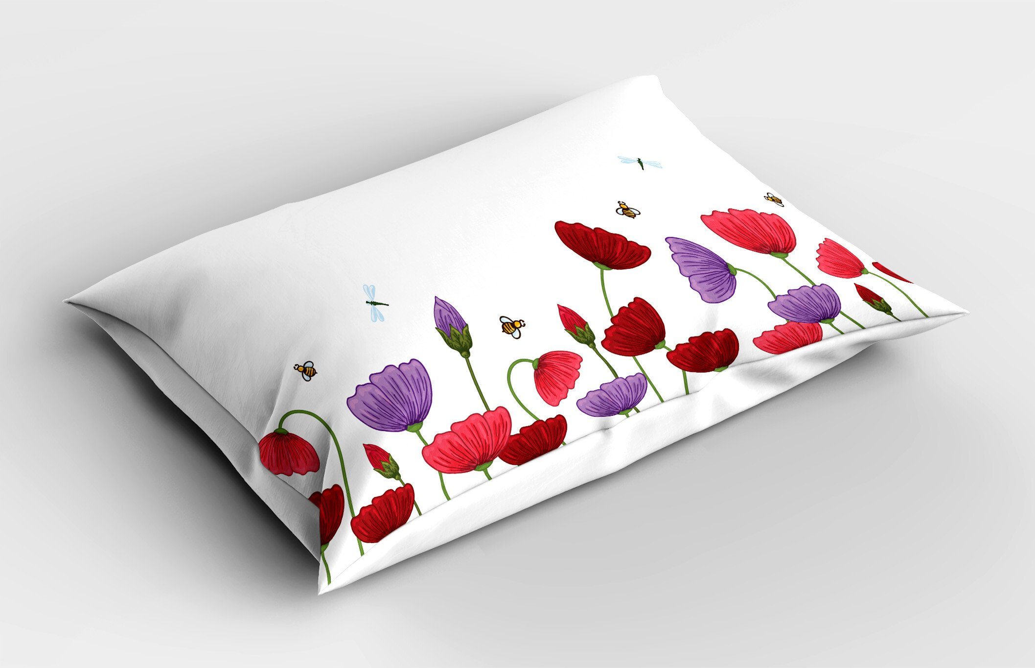 Blumen Kissenbezug, Standard (1 Kissenbezüge Gedruckter Frühlings-Blumen-Bienen King Insekten Size Dekorativer Stück), Abakuhaus