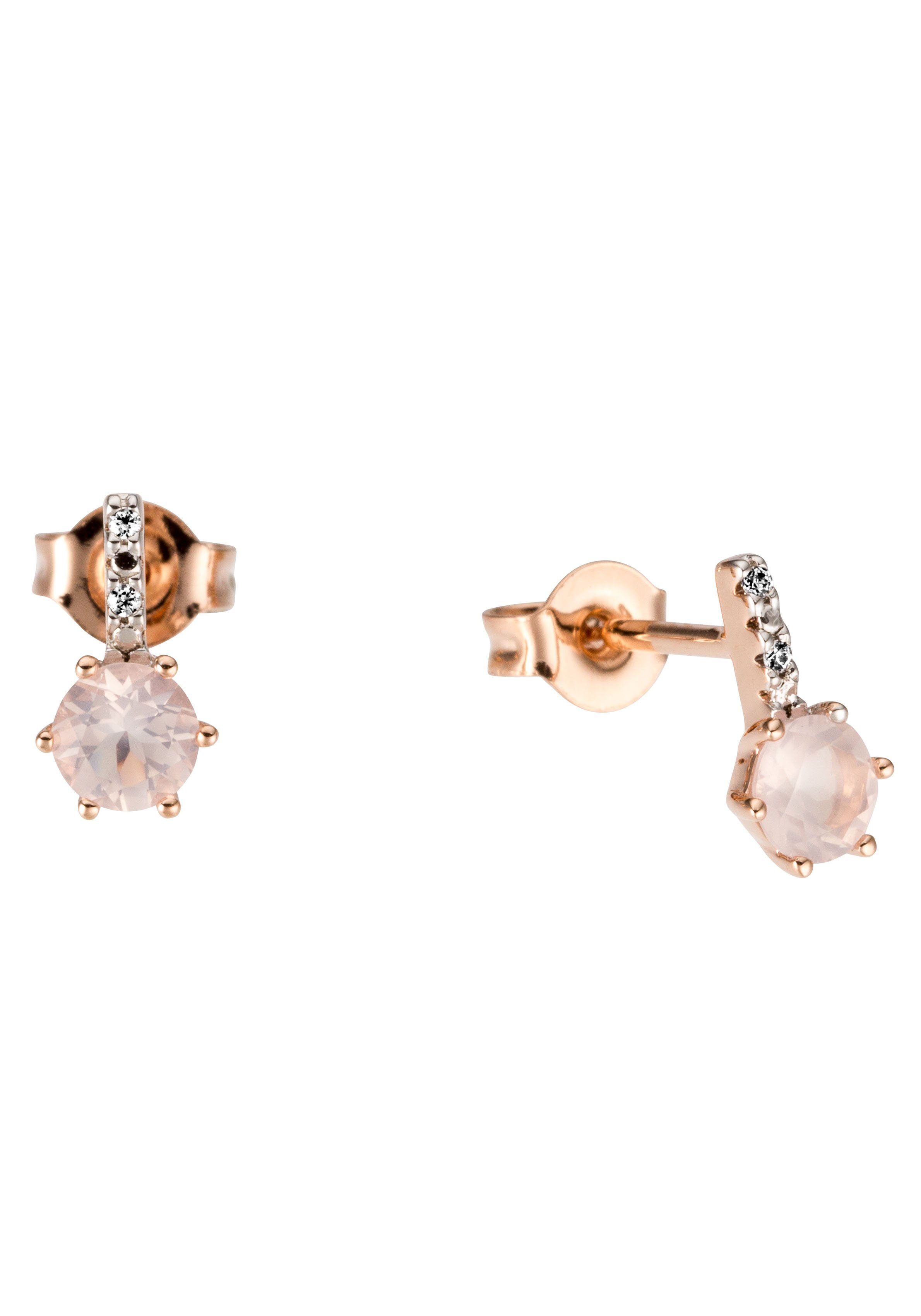 Firetti Paar Ohrstecker Schmuck Geschenk Gold 333 Ohrschmuck Farbstein Edelstein Quarz, mit Rosenquarz - mit Brillant