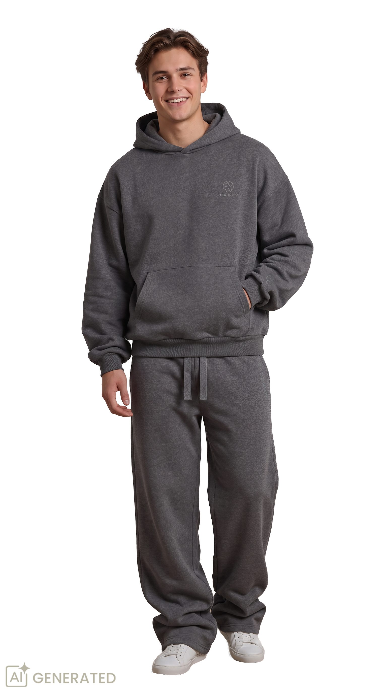 Gradnetz Jogginganzug Oversize Freizeitanzug unisex (2-tlg), kuscheliger bequemer Tragekomfort mit Kapuze, Bio-Baumwolle