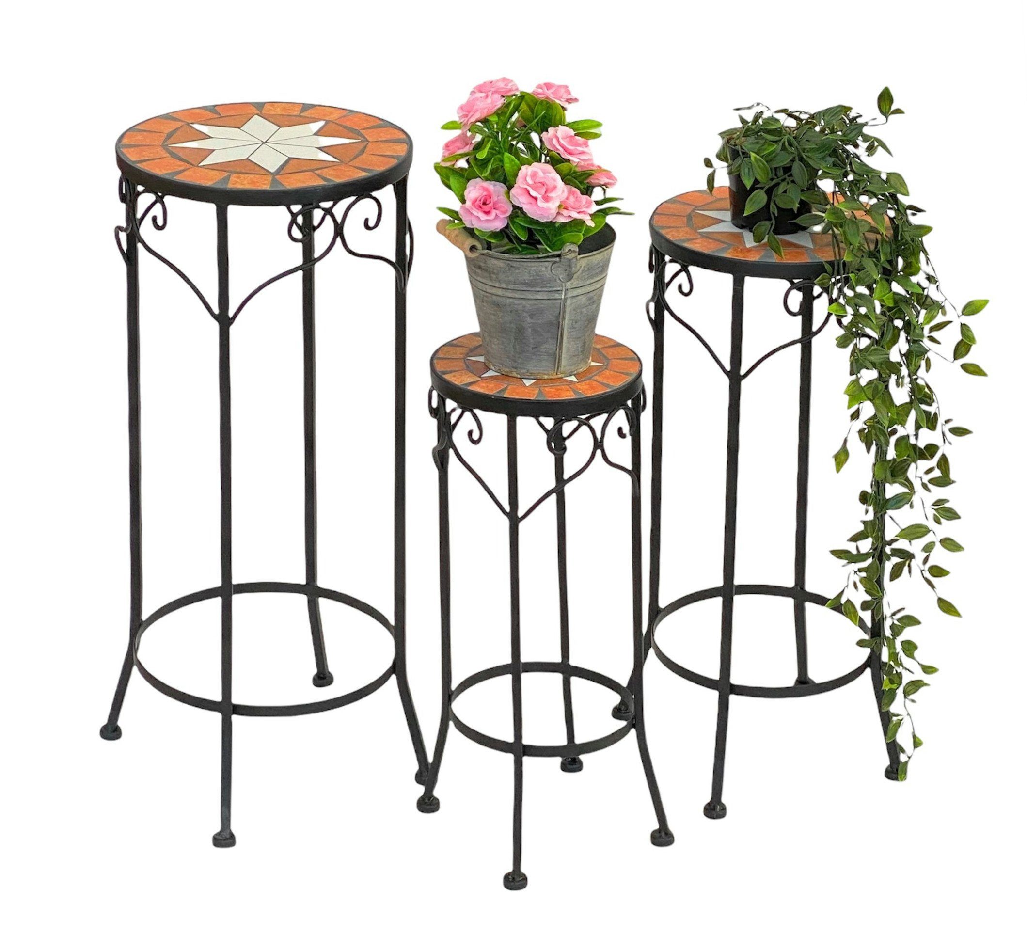 Blumenhocker Mosaik Rund 3er Set 46, 54, 62 cm Blumenständer