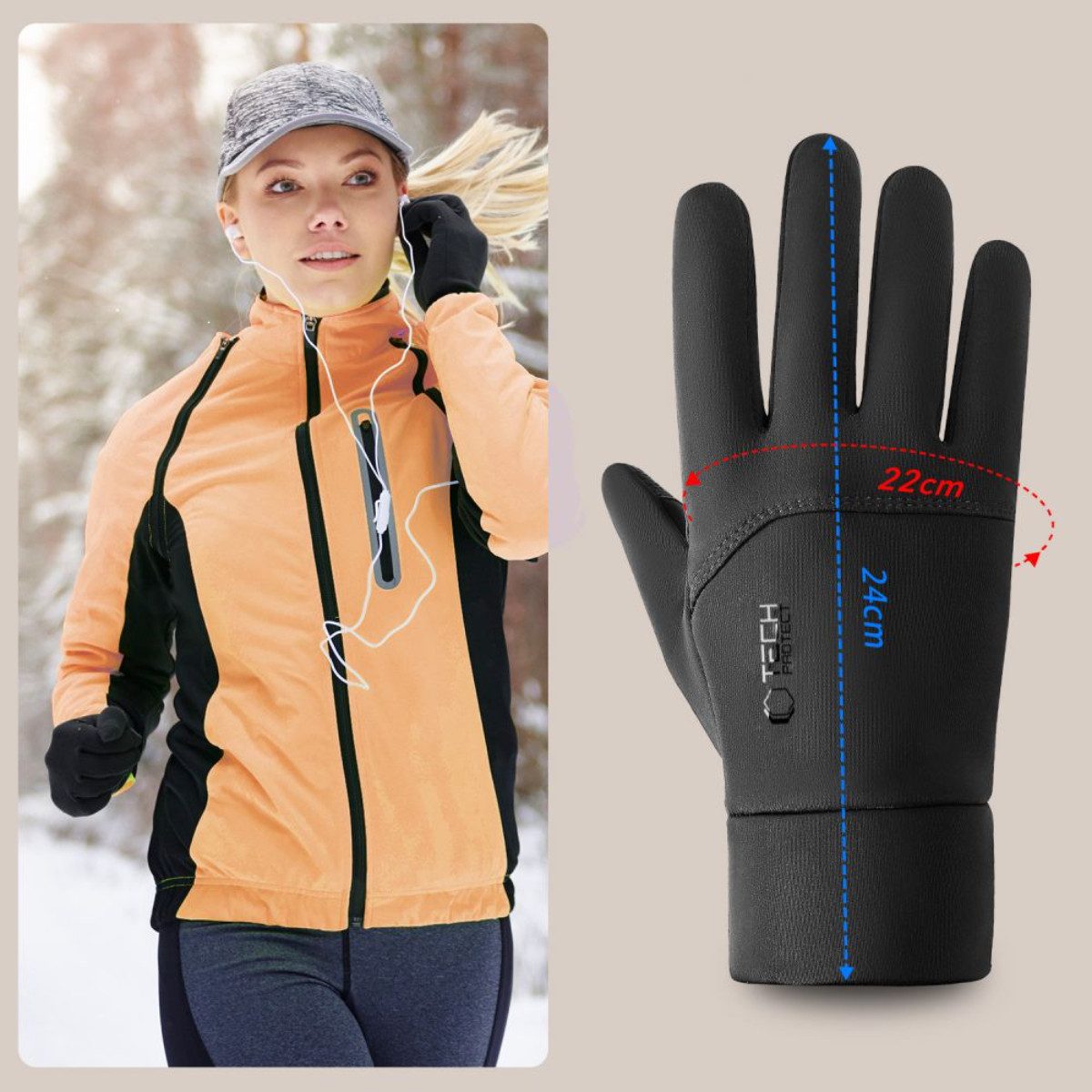 TECH PROTECT Thermohandschuhe WG01 Touchscreen-fähig mit wärmeisolierendem Innenfutter – Bild 4 von 5