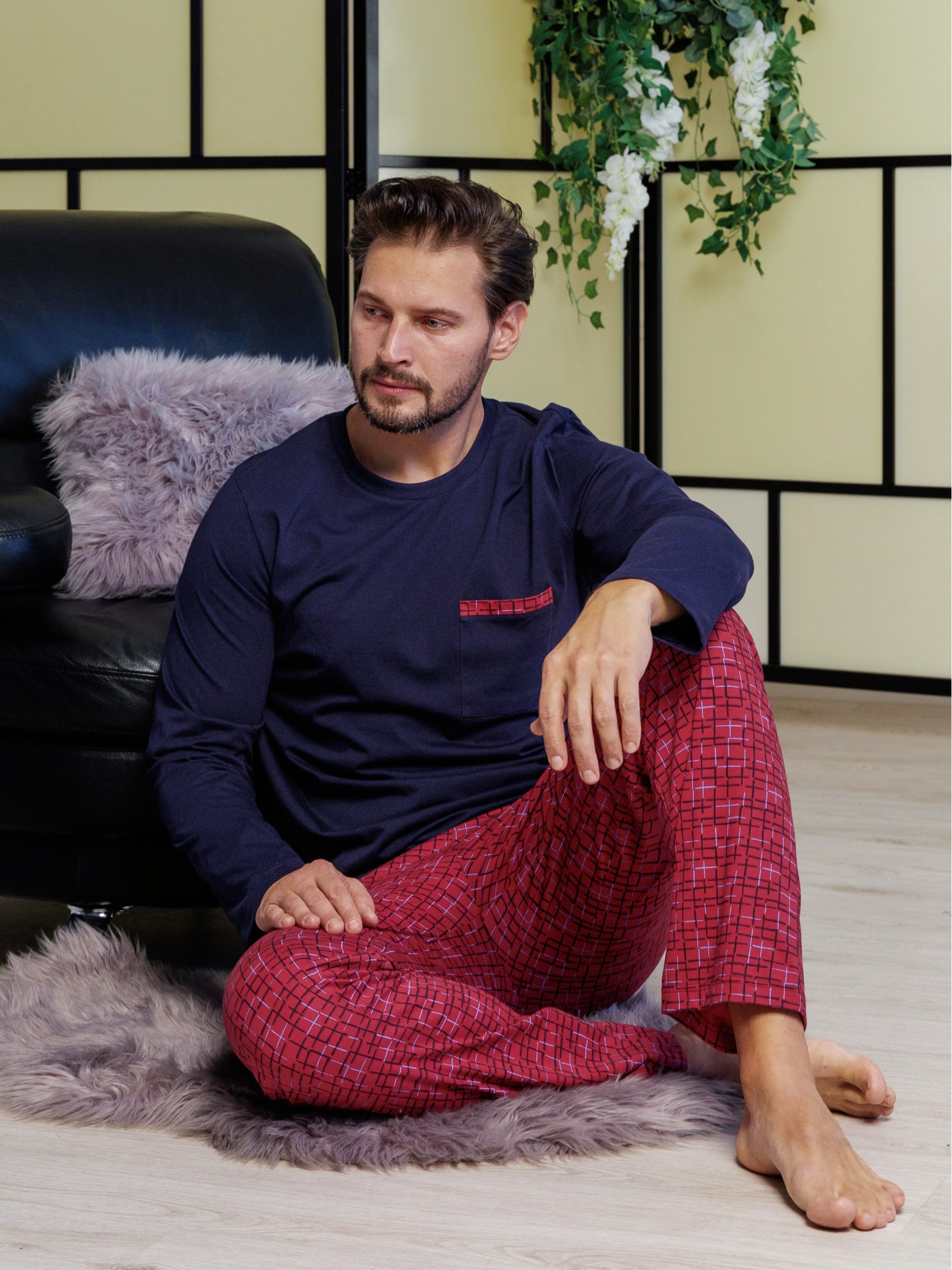 HOTBERG Pyjama Herren Schlafanzug lang aus Baumwolle (2 tlg) grafischer All günstig online kaufen