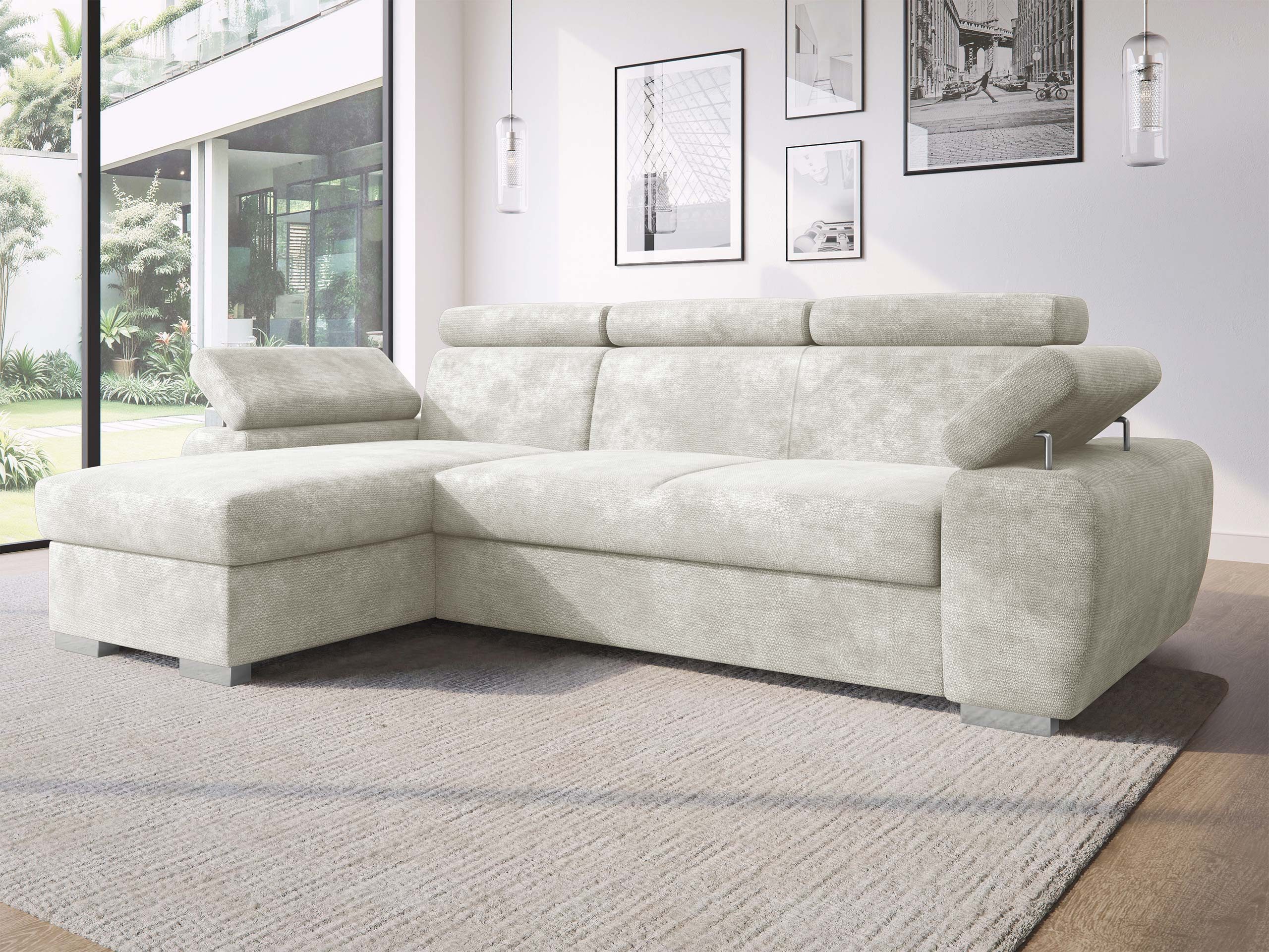 MIRJAN24 Ecksofa Plaza L, mit Bettkasten und Schlaffunktion, Regulierbare Kopfstützen und Armlehne, L-Form