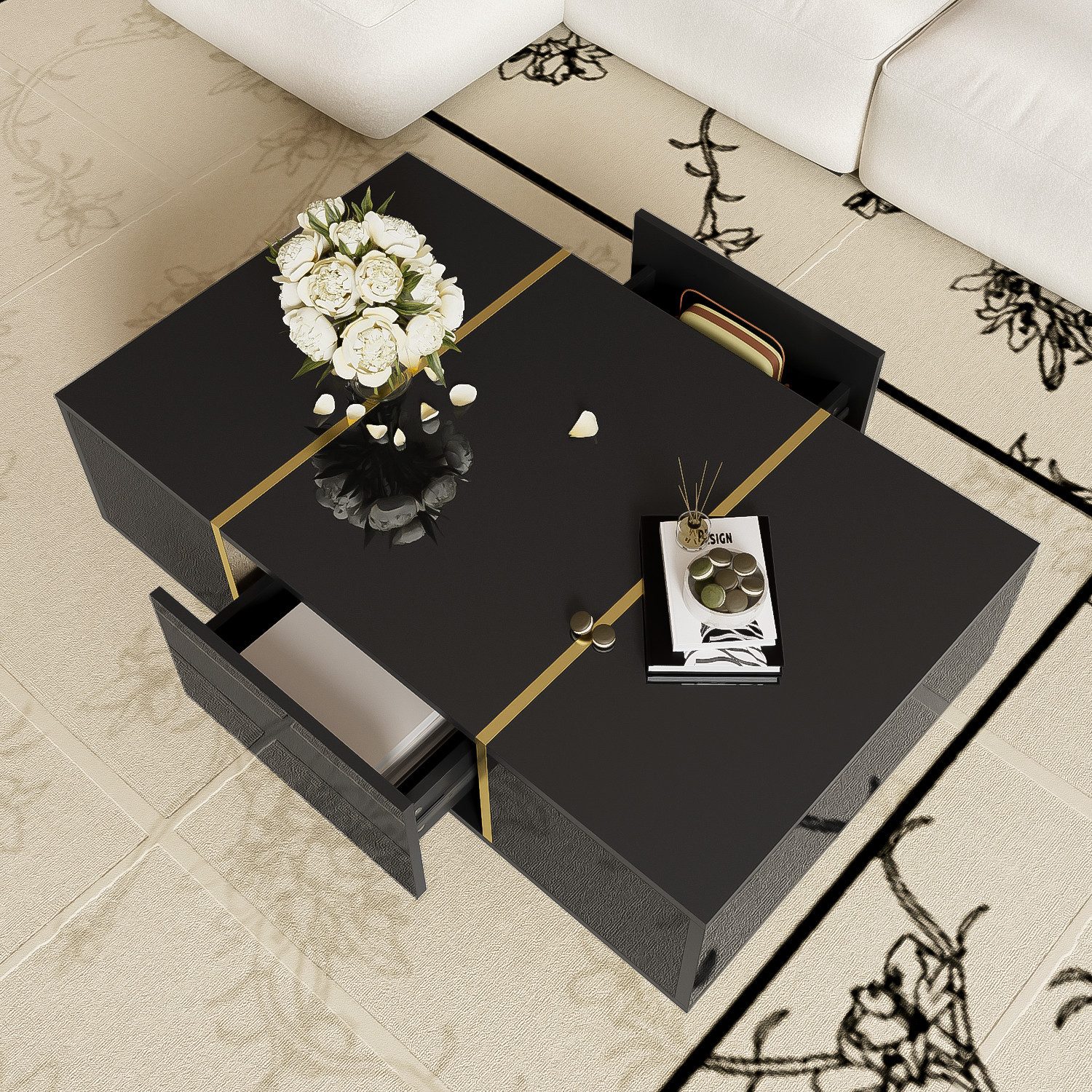 Merax Couchtisch hochglanz Sofatisch Beistelltisch mit Goldakzenten (1-St), günstig online kaufen