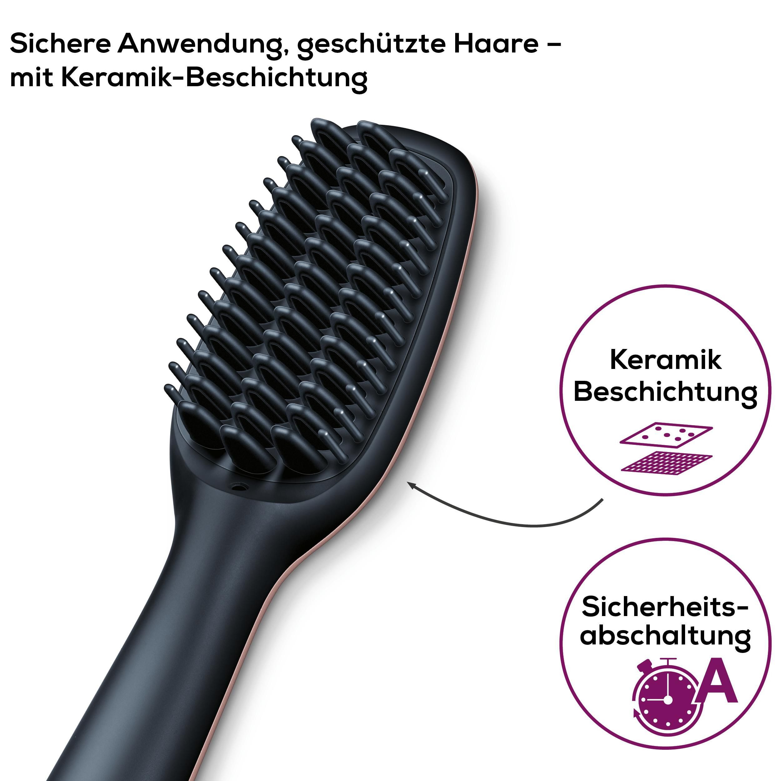 BEURER Haarglättbürste HS 60 Haarglättungsbürste für geschmeidige, glänzende Haare, Mit Keramik Beschichtung zum Schutz der Haare und Ionenfunktion