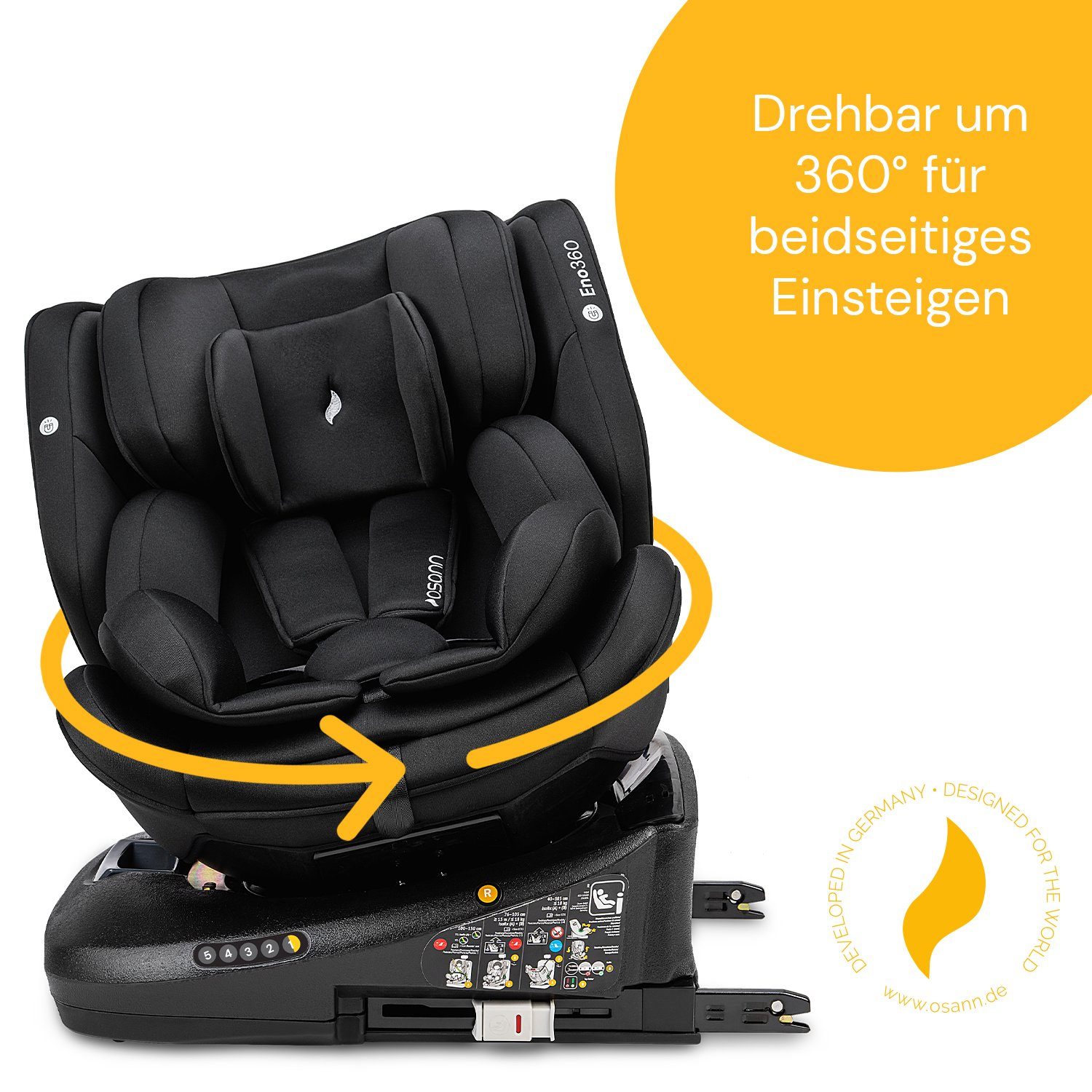 Osann Autokindersitz Eno360, ab: Geburt, bis: 12 Jahre, ab: 40 cm, bis: 150 cm, sicherer 360°Kindersitz: reboard bis 4 Jahre, verwendbar von 40-150 cm