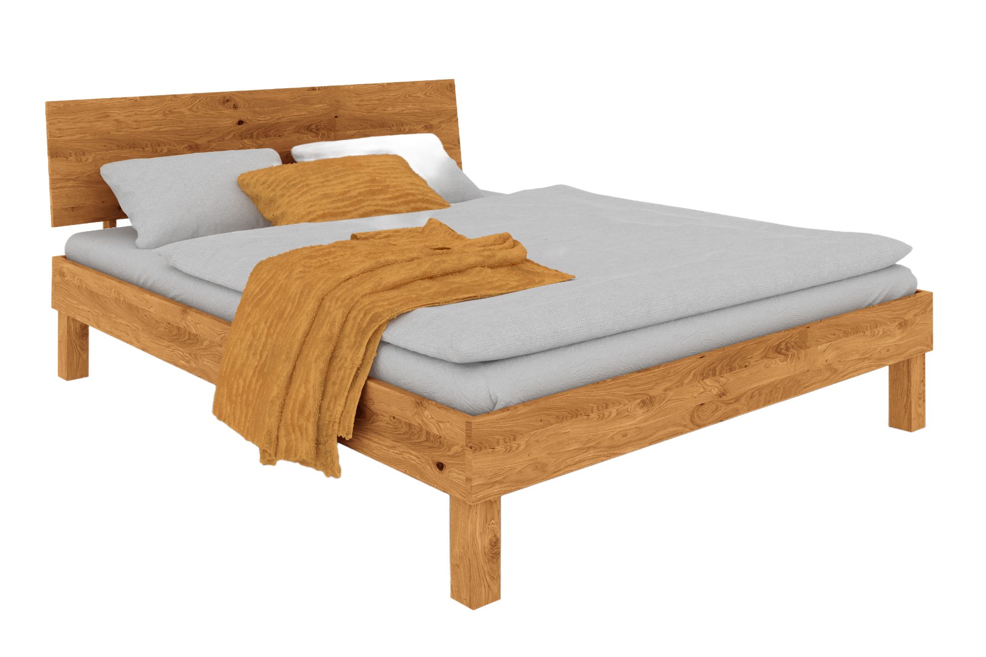 byoak Bett VIGO 180 x 200 aus Massivholz, mit Holzkopfteil, Naturgeölt