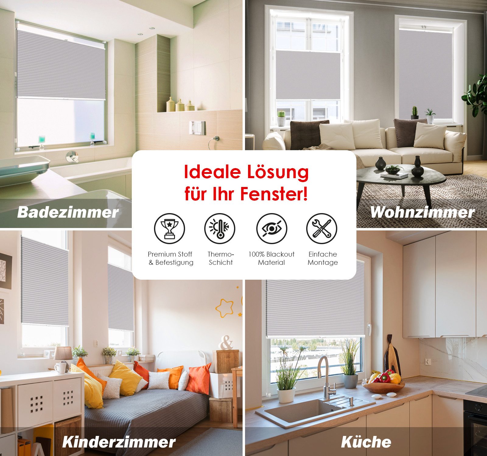 DomDeco Wabenplissee Thermo Plissee ohne Bohren - Hitzeschutz, Verdunkelung, verspannt, abdunkelnd, Klemmfix, stufenlos, kälteschutz, modernes Fensterplissee