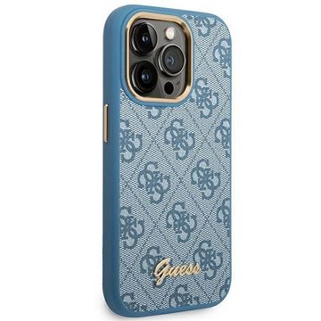 Guess Handyhülle Guess Apple iPhone 14 Pro Max Hard Case 4G Vintage Gold Logo Blau
