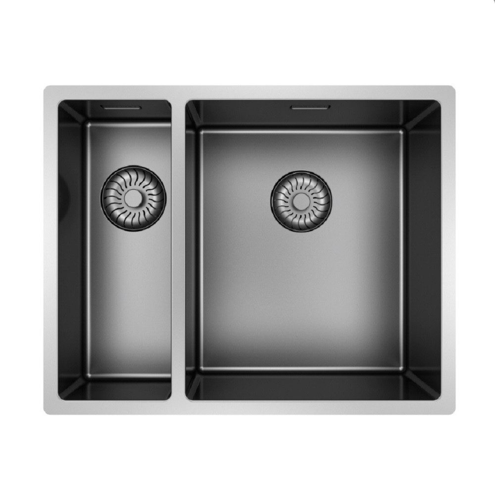 CARESSI Küchenspüle CAPP1534R10GM, rechteckig, 55/18.5 cm, Restebecken, Große Spüle rechts