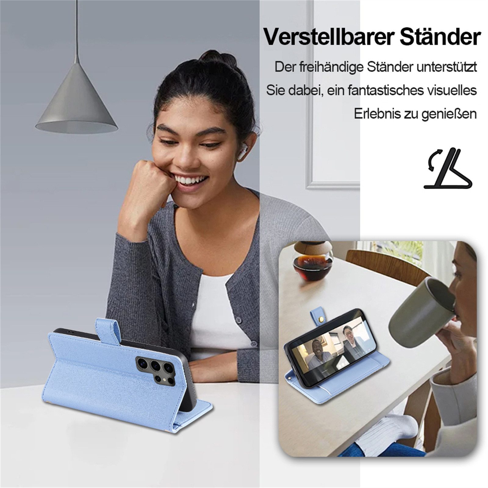 betterfon Handykette für Samsung Galaxy Leder Umhänge Hülle mit Kartenfächer, Hände frei – mit Silikonhülle & Schnur für flexiblen Alltag