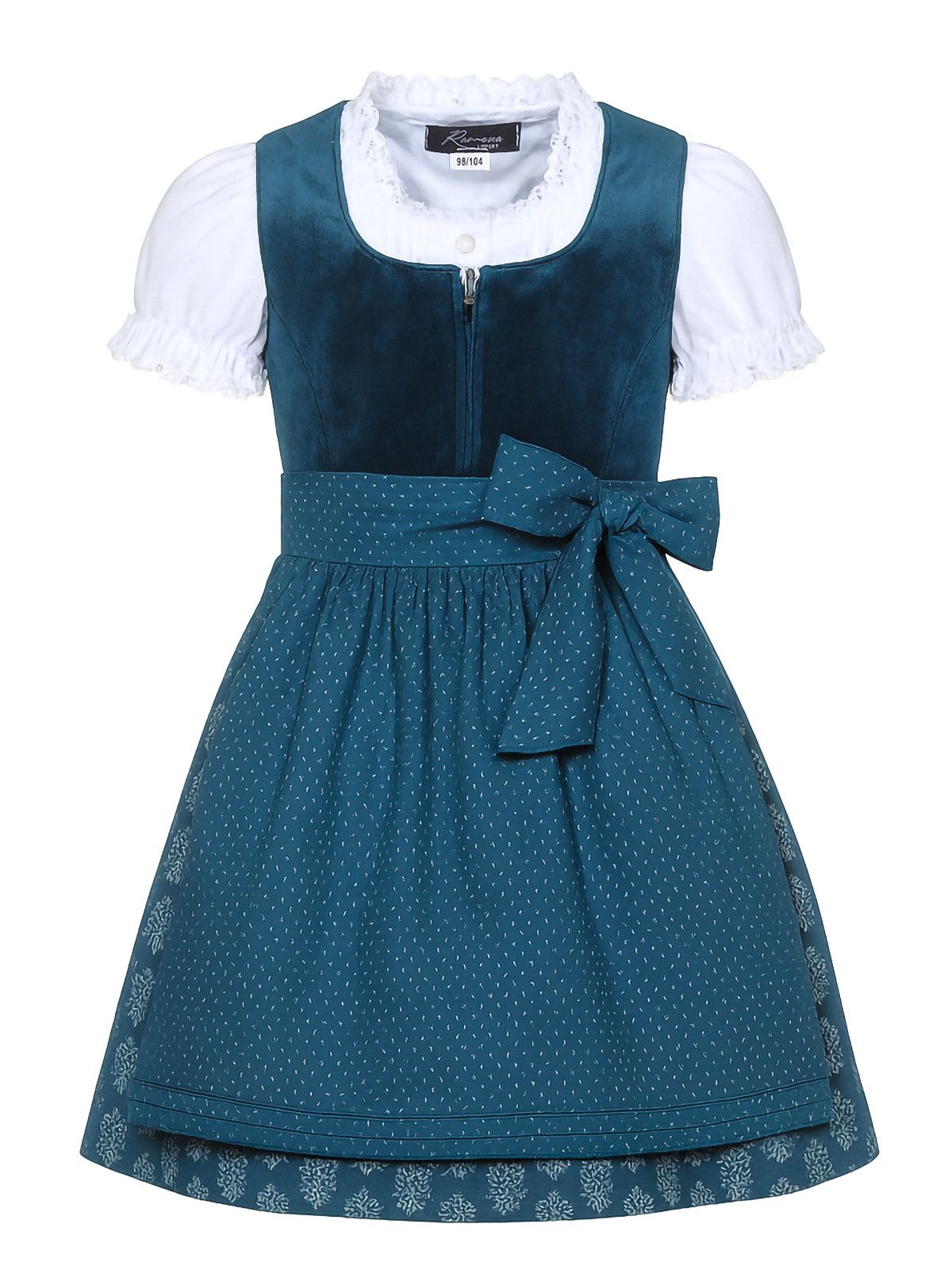 Ramona Lippert Дирндль Kinderdirndl Anouk in Petrol, 3-teilig mit Schürze & Bluse