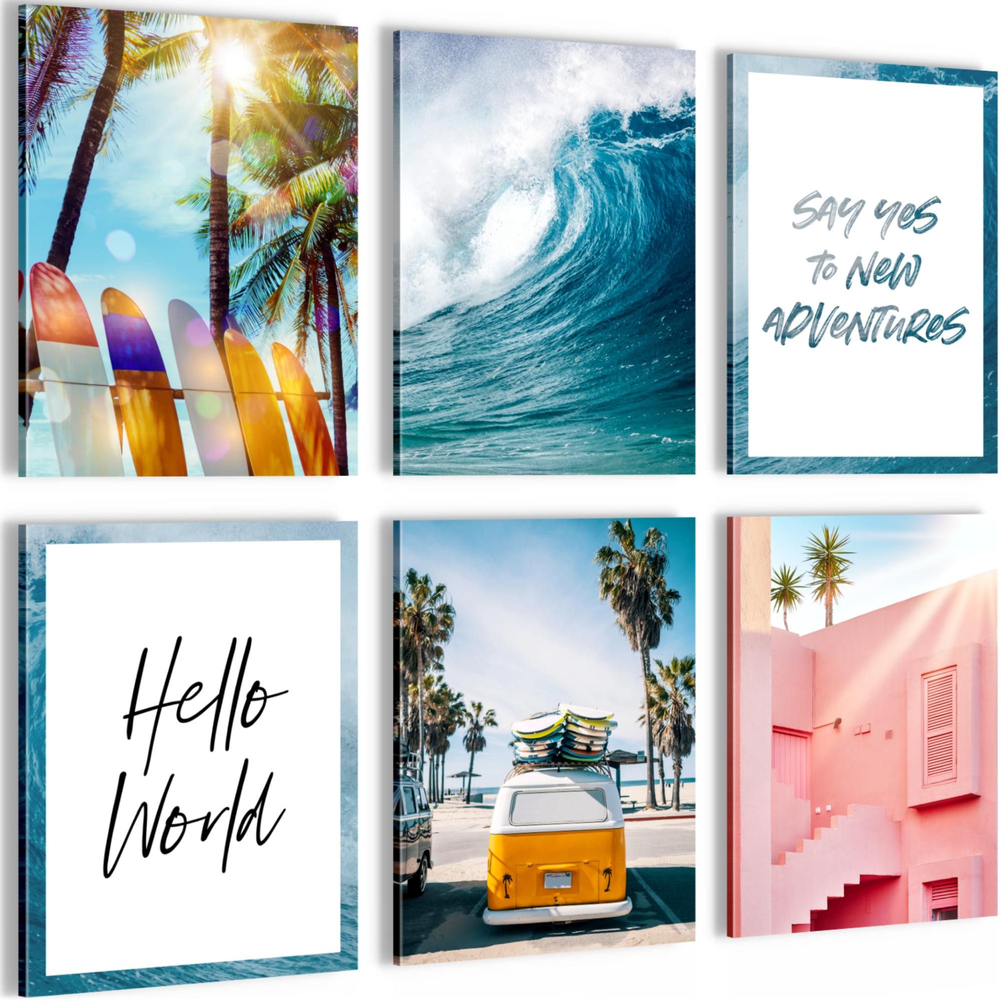 Novart Wandbild AUFHÄNGFERTIG Flur Bilder Modern Meer Strand Palmen Blau N001265a, 30 x 40 cm - 6 Bilder