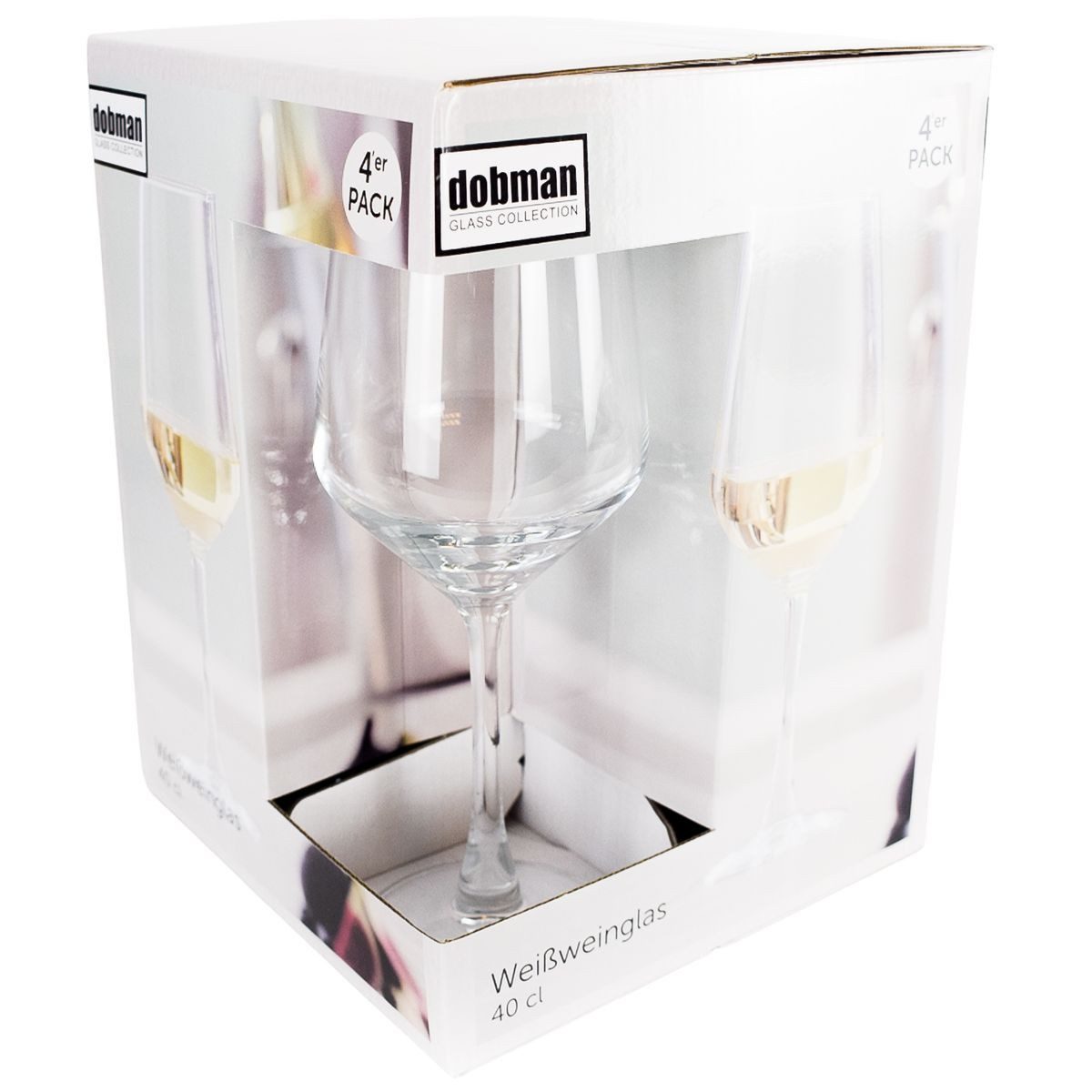 dobman exclusive household Weißweinglas Weißweingläser ca. 40 cl im 4er-Set Weinglas 400 ml klassisch zeitlos, Glas, inkl. Geschenkkarton