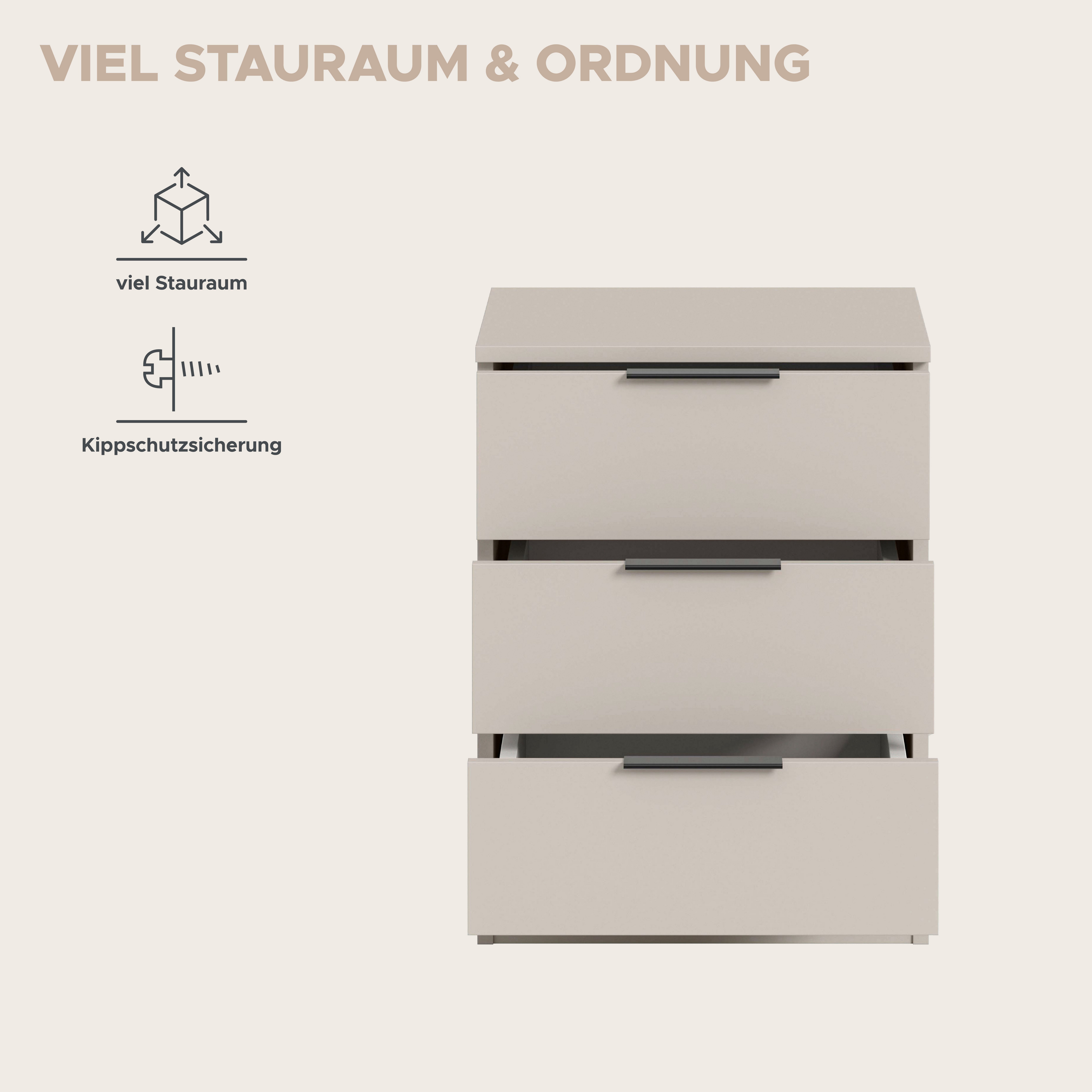 OTTO home Nachtkommode Skarde Nachttisch Beistelltisch Kommode, Breite: 45 cm (1 St), Skarde, Nachtkommode, 3 Schubkästen, kashmir – Bild 5 von 5