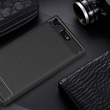 Nalia Smartphone-Hülle Sony Xperia XZ1 Compact, Carbon Look Silikon Hülle / Matt Schwarz / Rutschfest / Karbon Optik