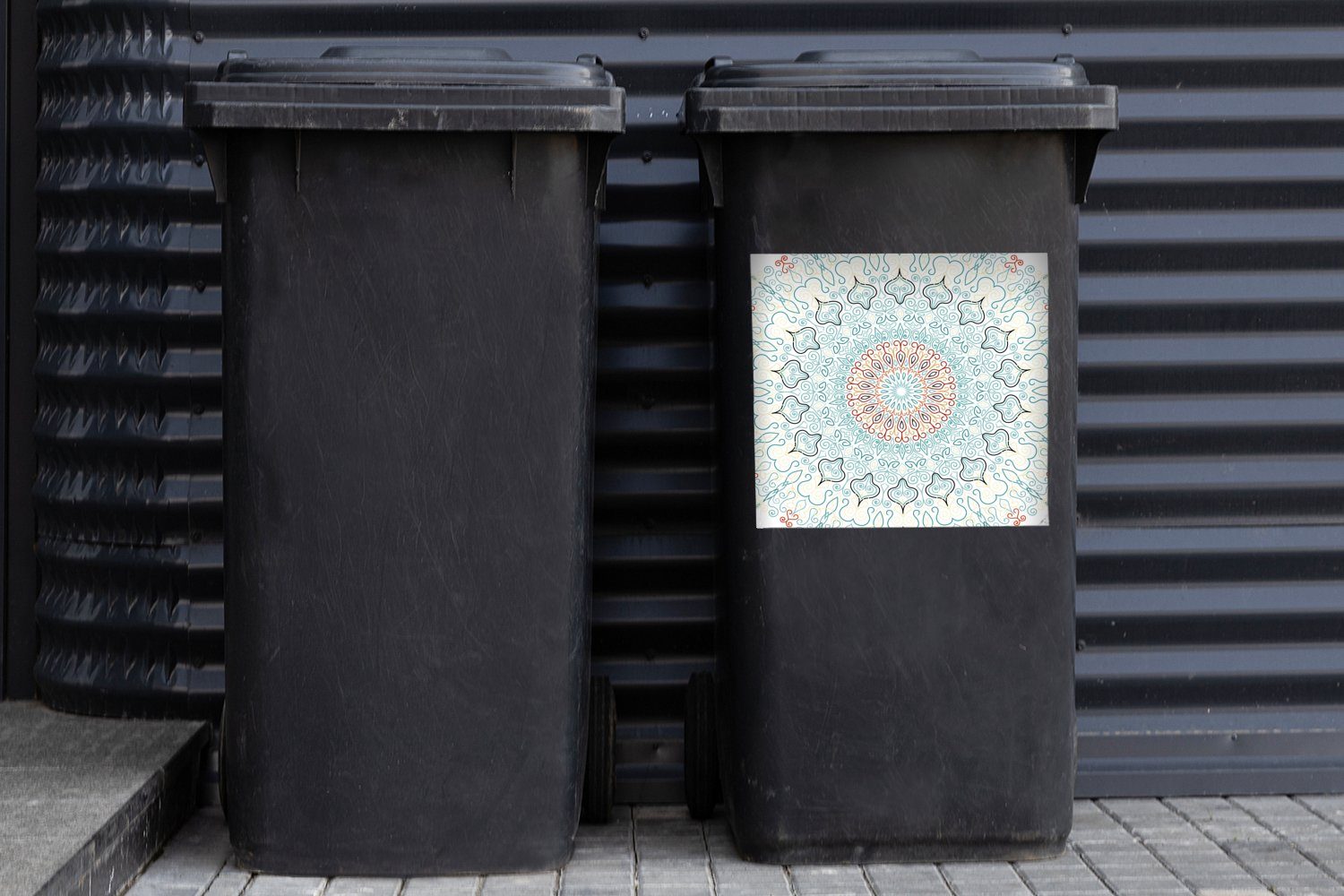 Mülltonne, Container, - Mülleimer-aufkleber, MuchoWow Blau (1 - Bohème St), Mandala - Hippie Sticker, Abfalbehälter Wandsticker
