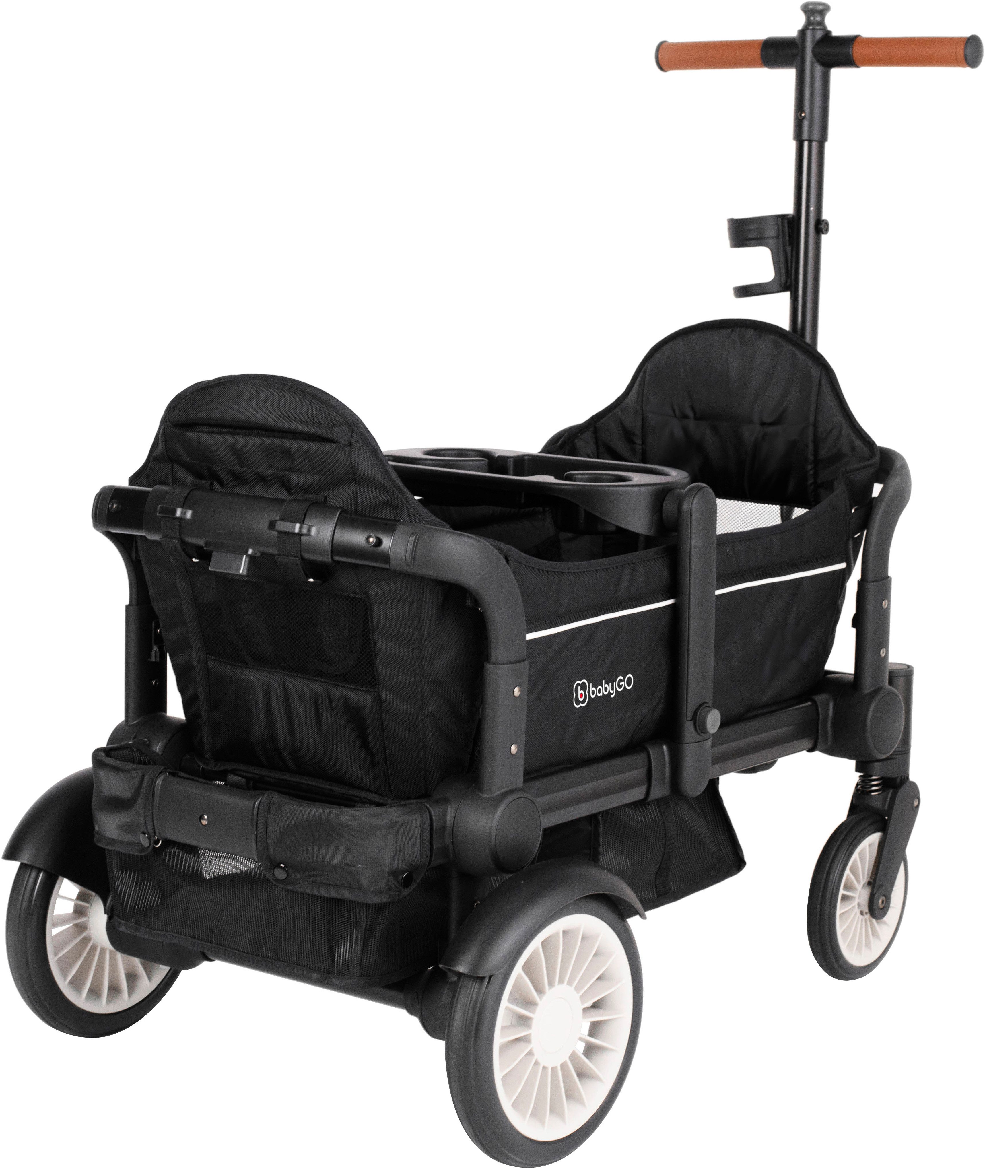 BabyGo Bollerwagen Cozy Rider (Set, 7-tlg., inkl. 2x Sonnenschutz, Tisch, Moskito- u. Regenschutz, Flaschenhalter), klein zusammenfaltbar