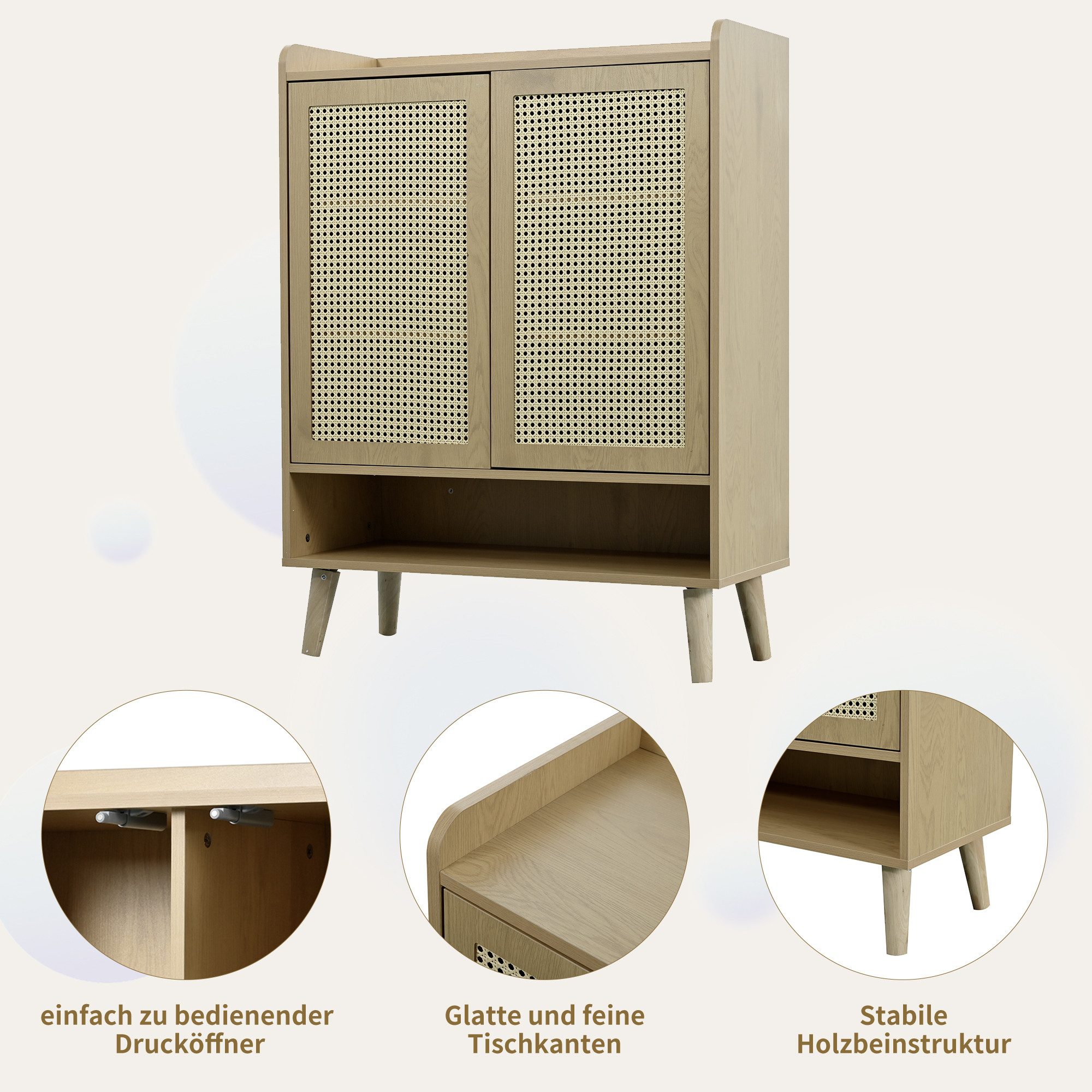 Merax Sideboard mit Rattantüren, Highboard,Kommode,Anrichte Landhaus,Höhe:105,2cm