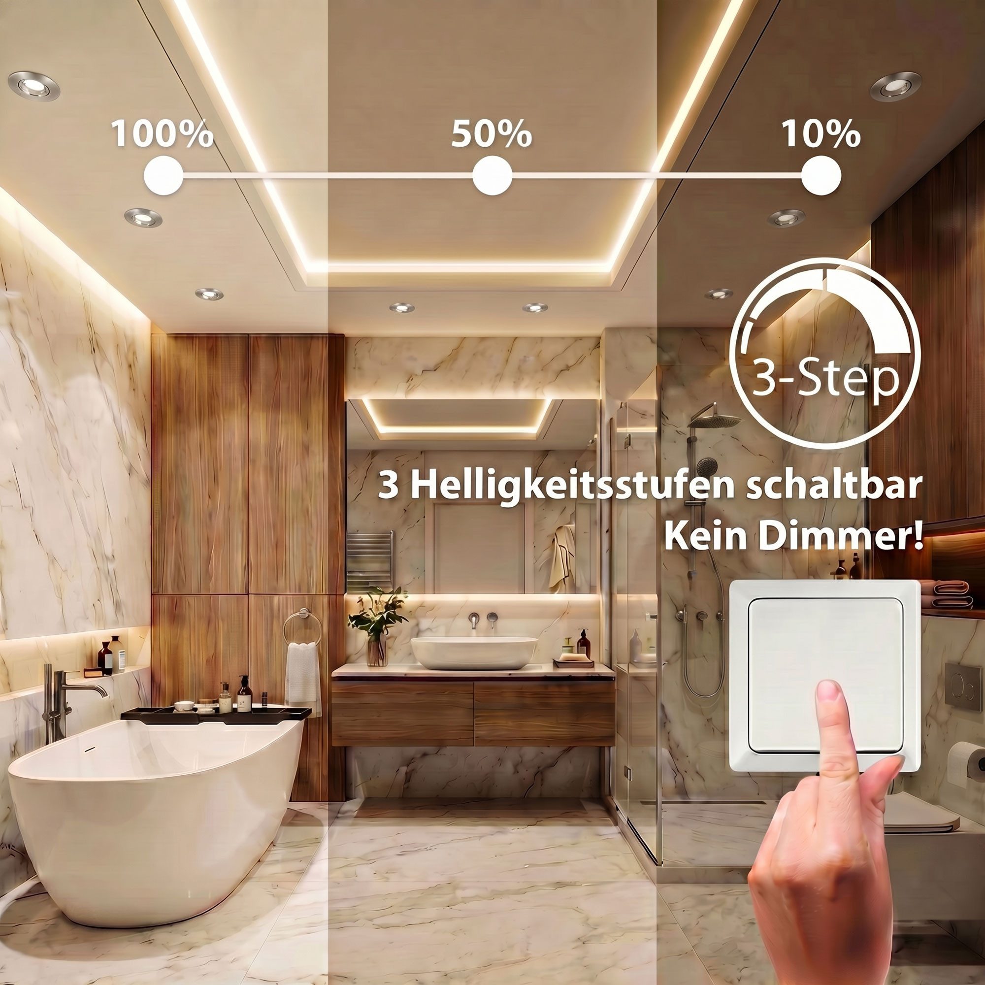 Maxkomfort LED Einbaustrahler 6er/12er Set Einbauleuchten Bad 230V, warmweiß, ultraflach & dimmbar, LED fest integriert, Warmweiß, 3000K, IP44 Einbauspots Decke Bad, 230V, 5W, 365lm, Ø90mm