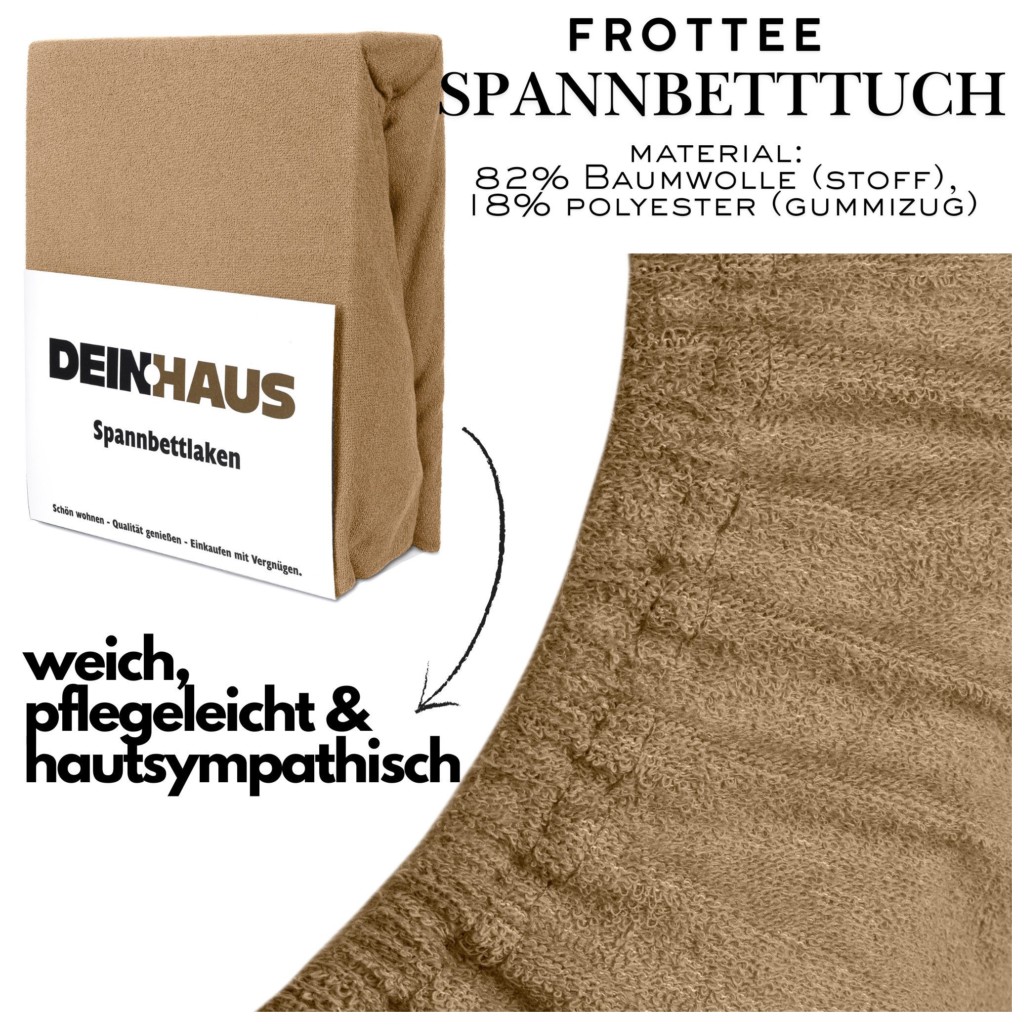 DH DEIN . HAUS Spannbettlaken Frottee SOFT, Baumwolle, Gummizug: rundum, (1 Stück), weich saugfähig atmungsaktiv Rundumgummi formstabil bis 20 cm