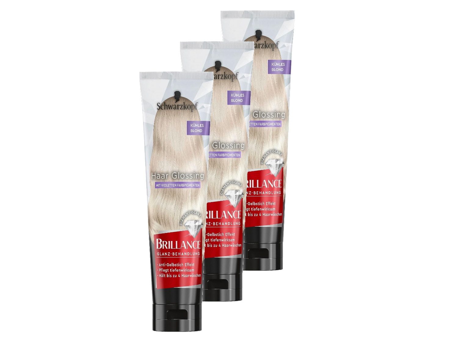 Schwarzkopf Haarfarbe BRILLANCE Glanz-Behandlung Haar Glossing Kühles Blond 3 x 150ml, Spar-Pack, 3-tlg., pflegt und intensiviert die Haarfarbe, hält bis zu 4 Haarwäschen