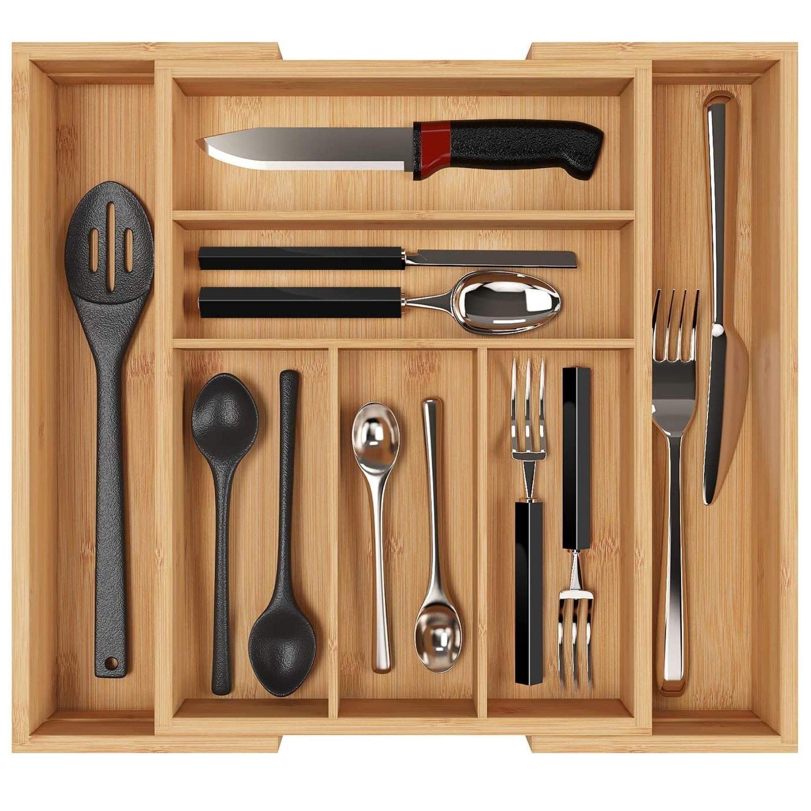 Homfa Besteckkasten (5-7 Fächer, Besteckkasten ausziehbar), 30-50x40x6.5cm