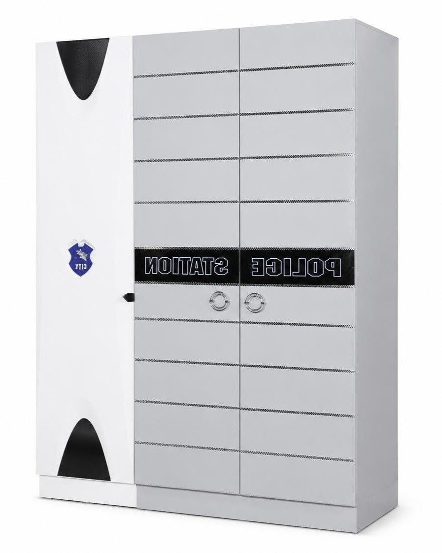 Xlmoebel Kinderkleiderschrank Kleiderschrank Silber Weiß Police Station Kinderzimmer Modern