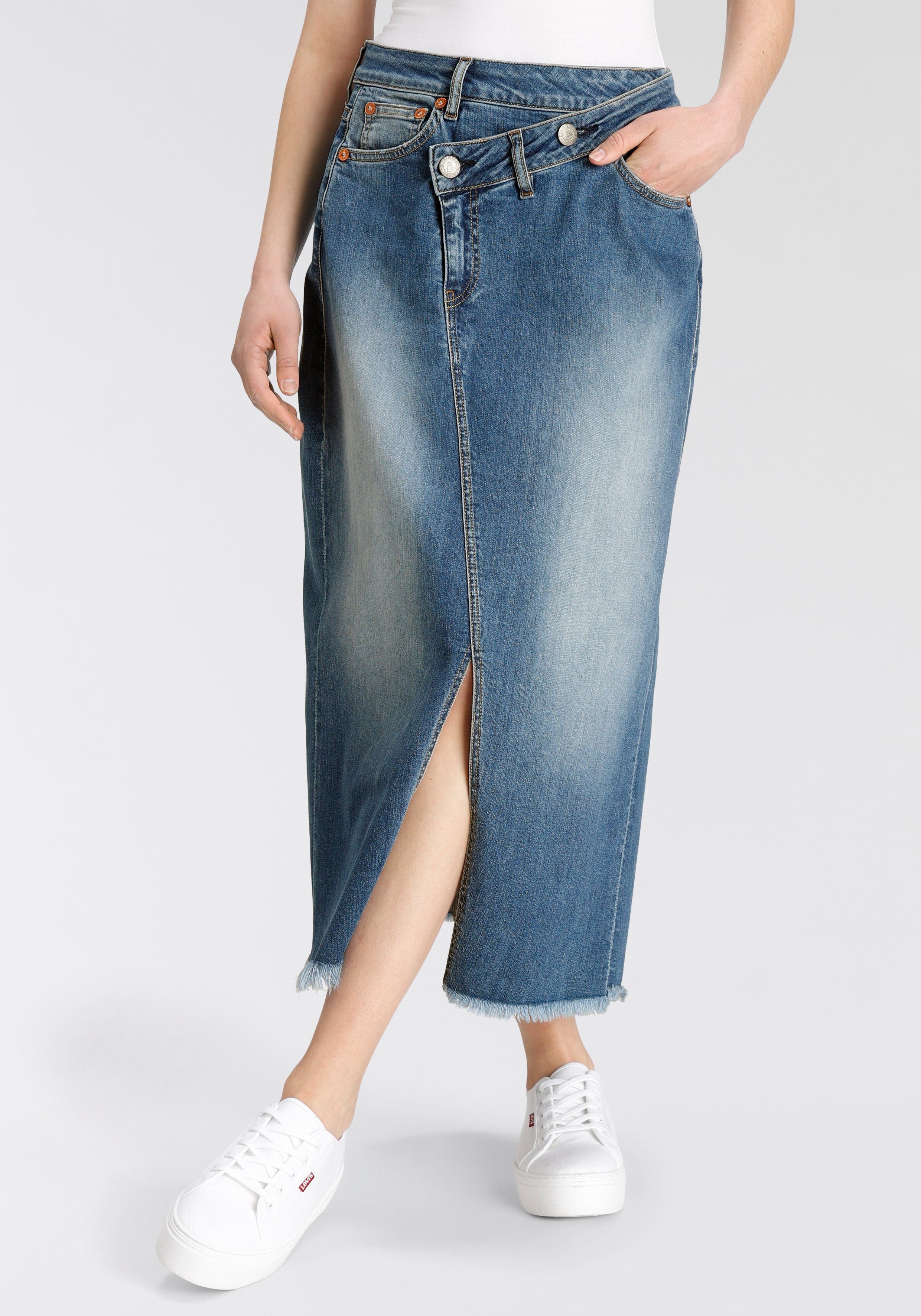 Herrlicher Jeansrock Mäze Long Skirt Organic Denim Mit Asymmetrischem Bund als Hingucker | Jeansröcke